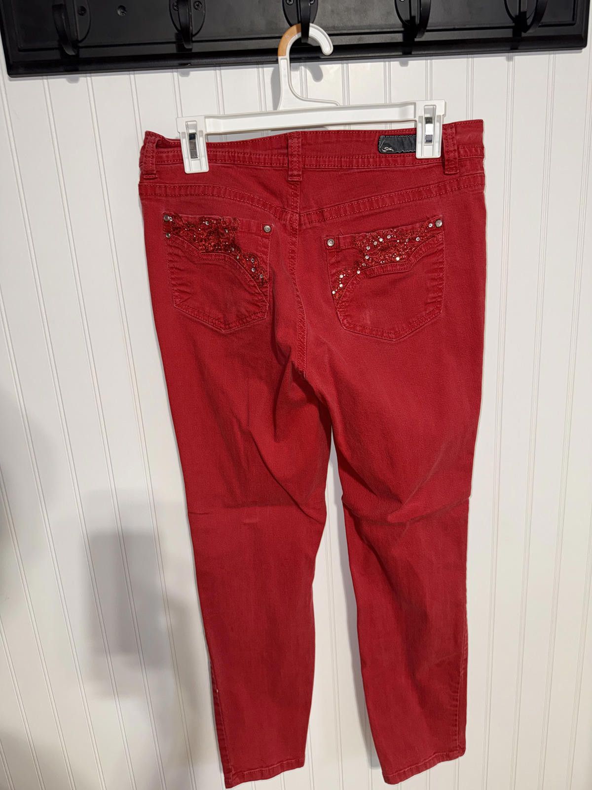 Style & Co Style & Co Women 10 Red Embellished Rhinestone Skinny Jeans Size 32" / US 10 / IT 46 - 3 Thumbnail