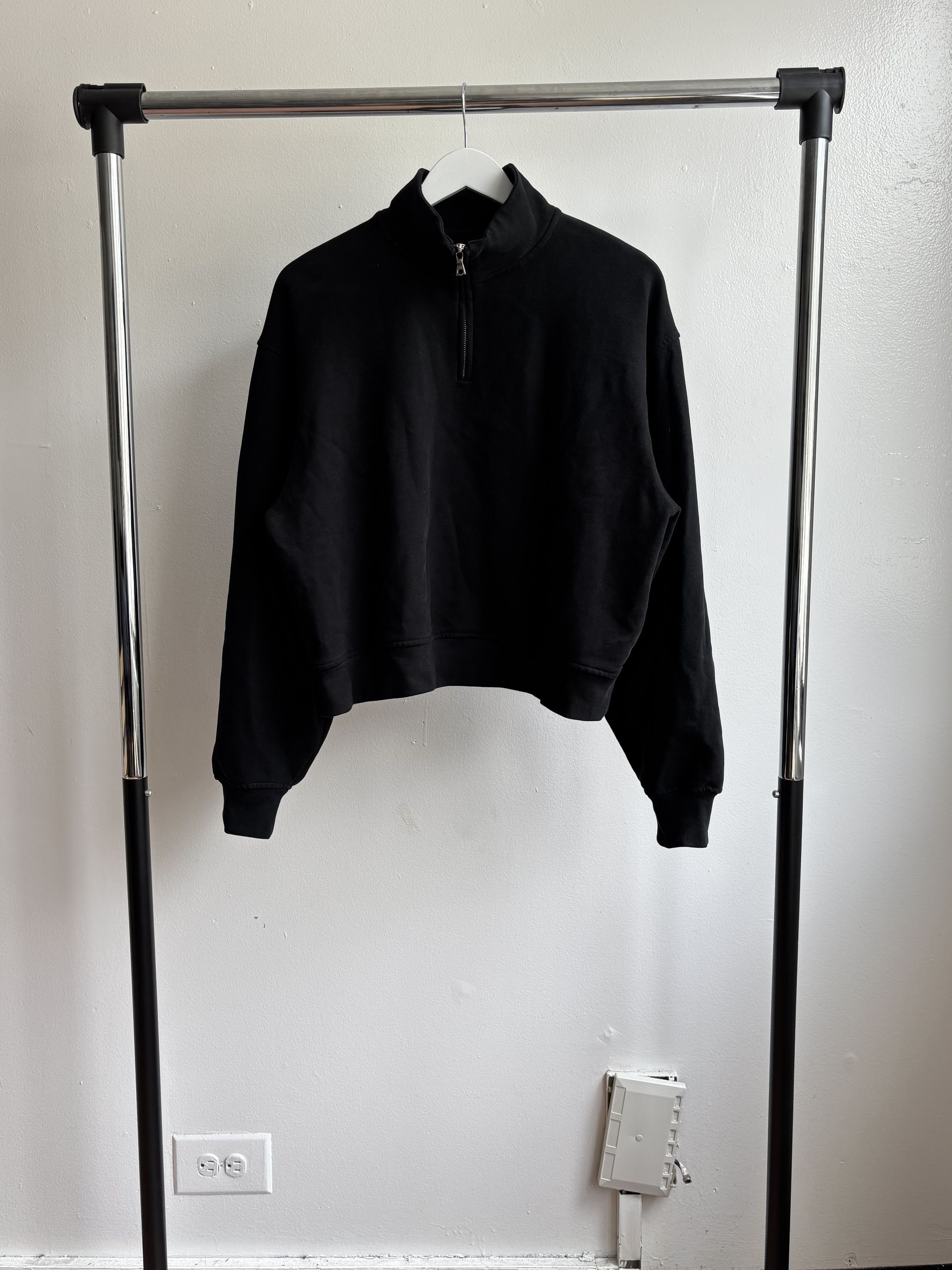 Pearled Ivory Cropped Quarter Zip Sweatshirt