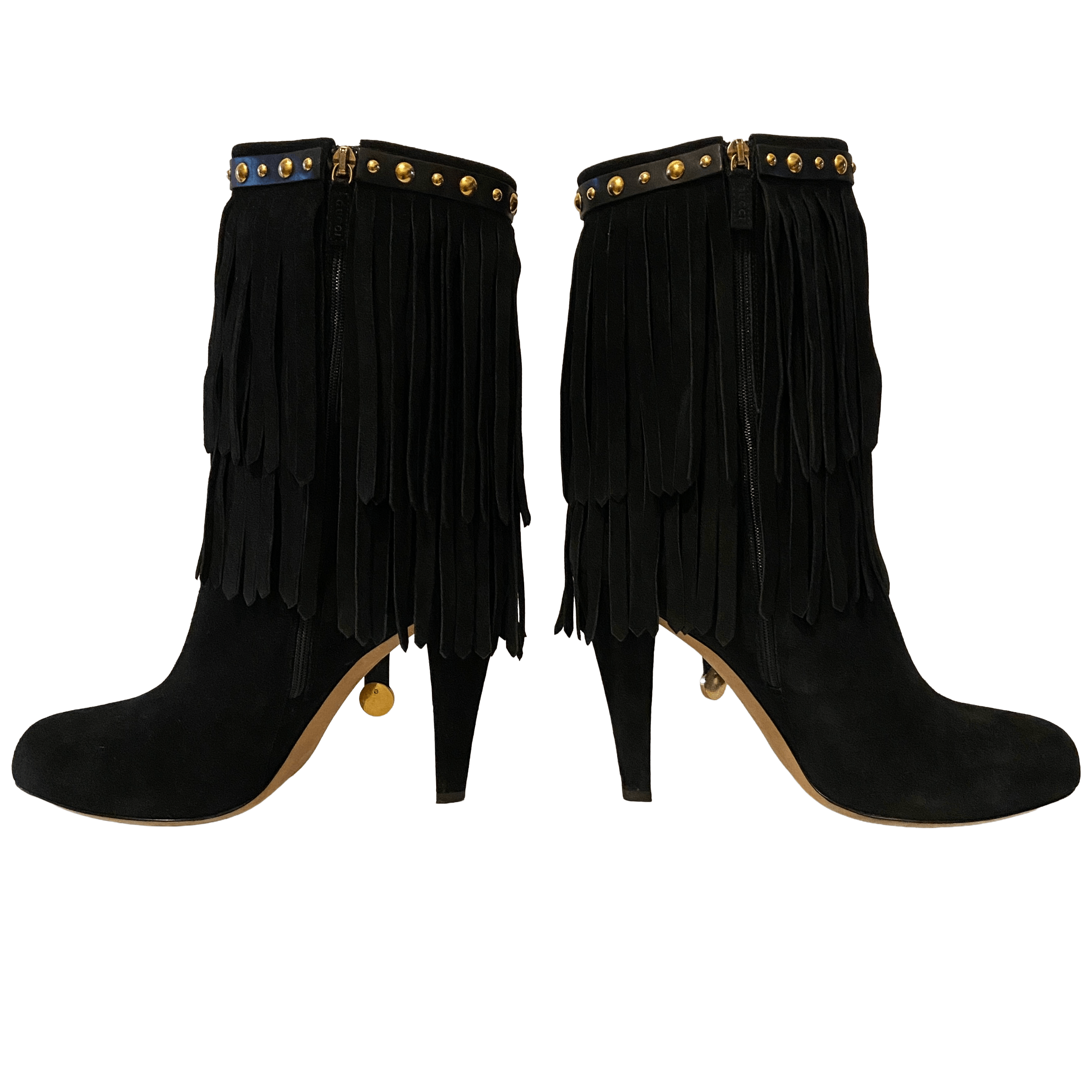 Gucci DEVANDRA BLACK SUEDE FRINGE HIGH HEEL BOOTS BOOTIES Size US 12 / IT 42 - 6 Thumbnail