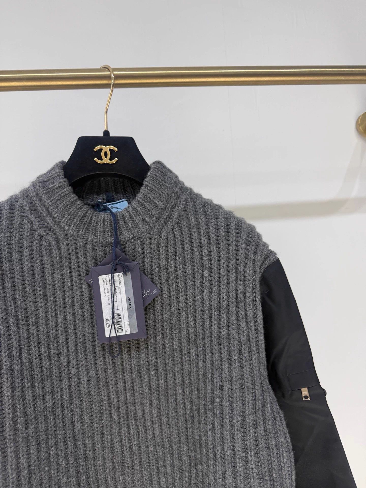 Prada Prada Grey Patchwork Knit Sweater w/ Triangle Logo (36) Size M / US 6-8 / IT 42-44 - 2 Thumbnail