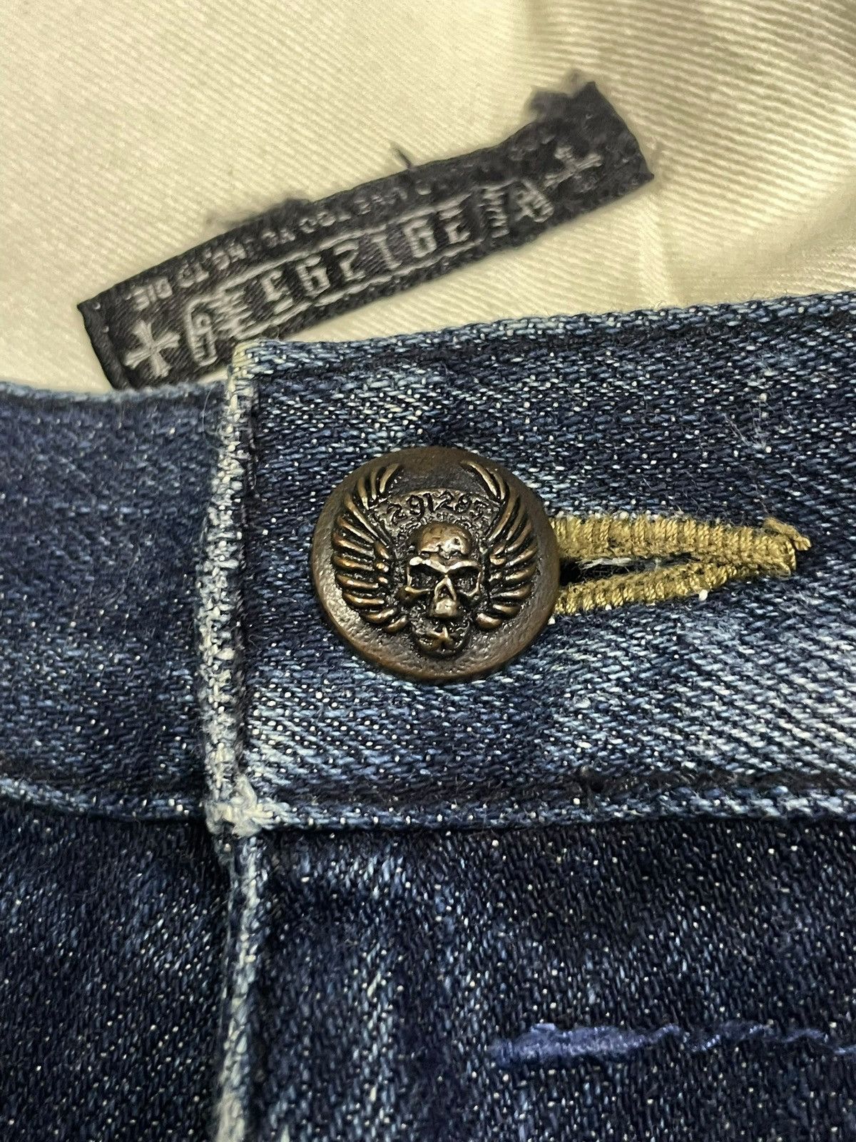 Vintage Japanese Goth Skull Blue Wash Back Buckle Slim Jeans