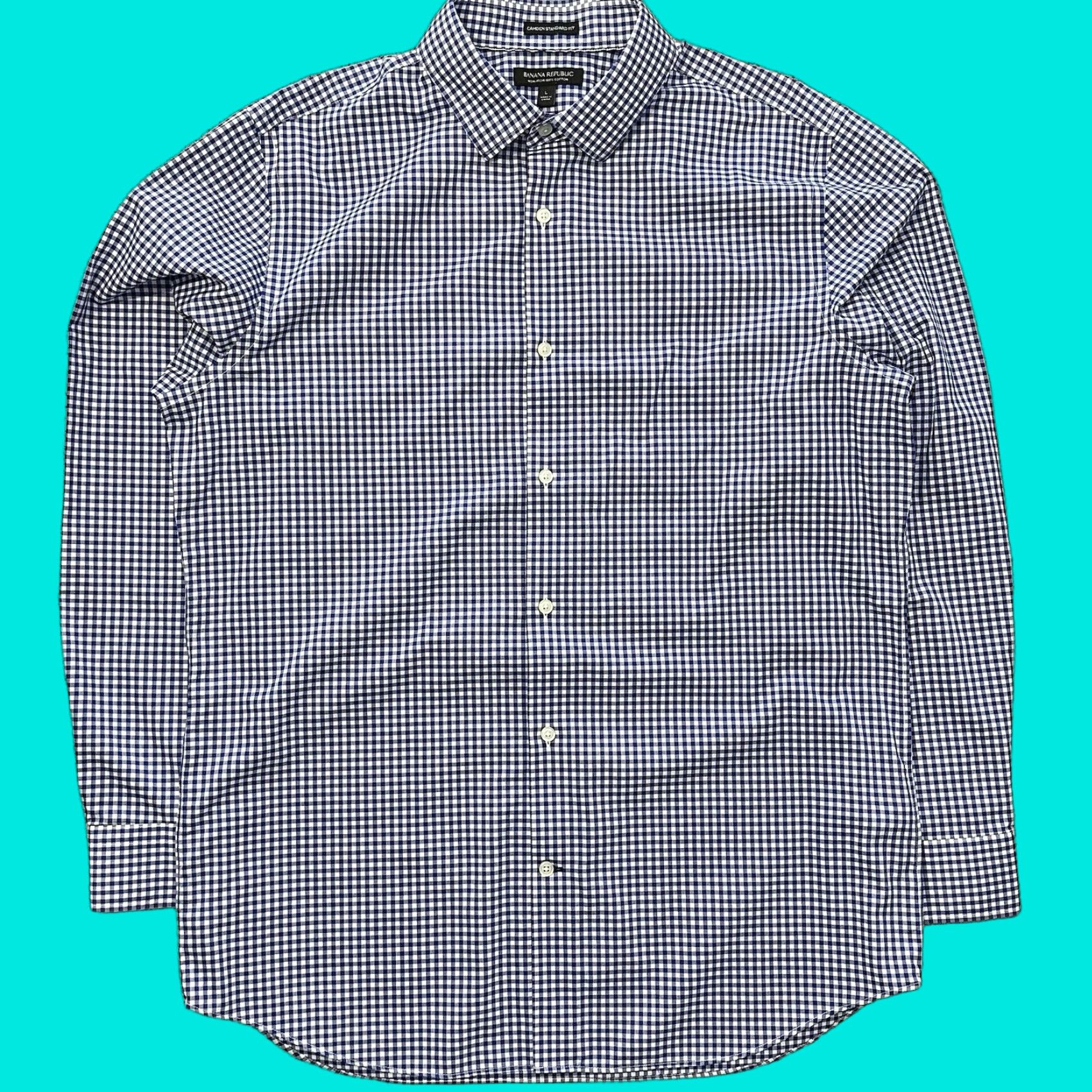 Banana Republic Banana Republic Button-Up Shirt Mens L Camden Regular Fit Non-Iron Gingham Blue Cotton Size US L / EU 52-54 / 3 - 1 Thumbnail