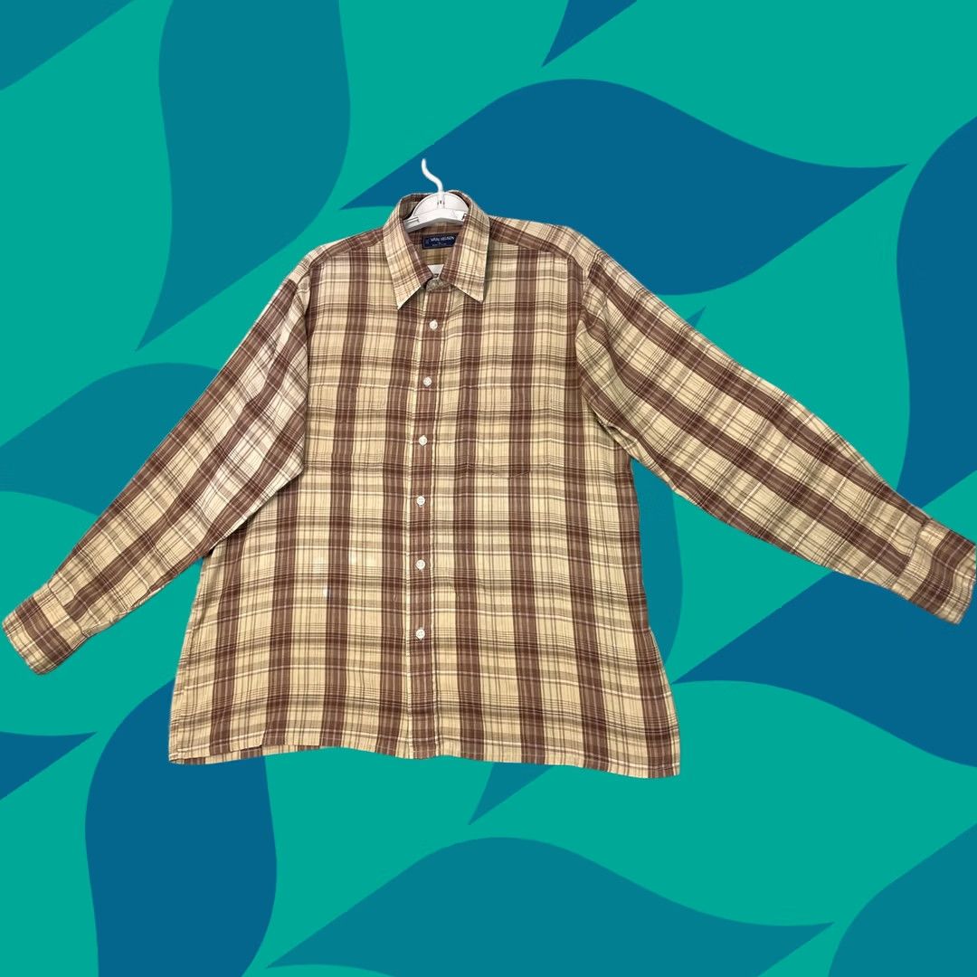 Van Heusen Van Heusen Shirt Mens Large Brown Beige Plaid Button-Down Long Sleeve Casual Size US L / EU 52-54 / 3 - 1 Thumbnail
