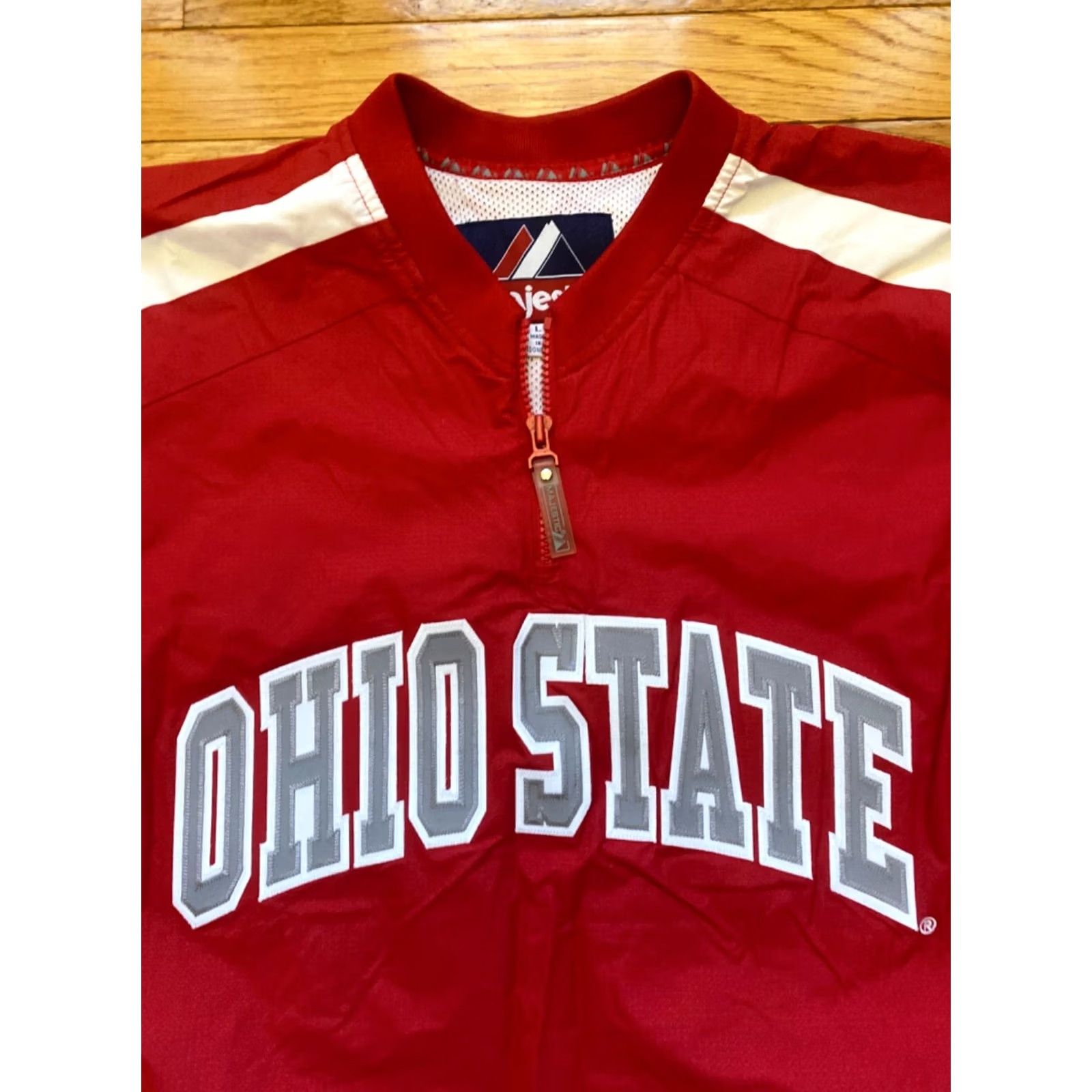 Vintage Majestic Ohio State Buckeyes Jacket Coat Mens L Red 1/2 Zip Bomber Nylon Softshell Size US L / EU 52-54 / 3 - 4 Thumbnail