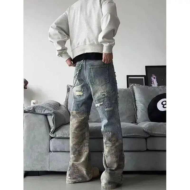 Japanese Brand Camouflage Spliced Jeans Loose Casual Wide Leg Size US 32 / EU 48 - 3 Thumbnail