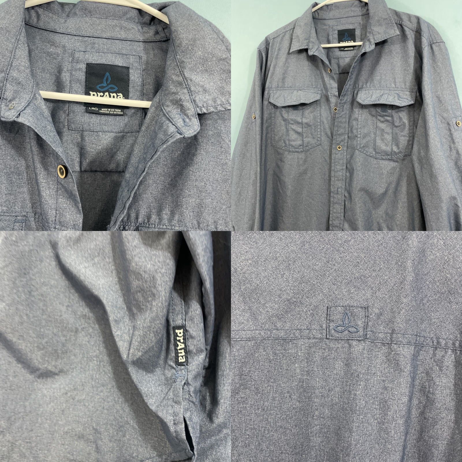 Prana PRANA Hiking Shirt Men L Blue Roll Sleeve Outdoor Hike Active Performance Men Size US L / EU 52-54 / 3 - 9 Thumbnail