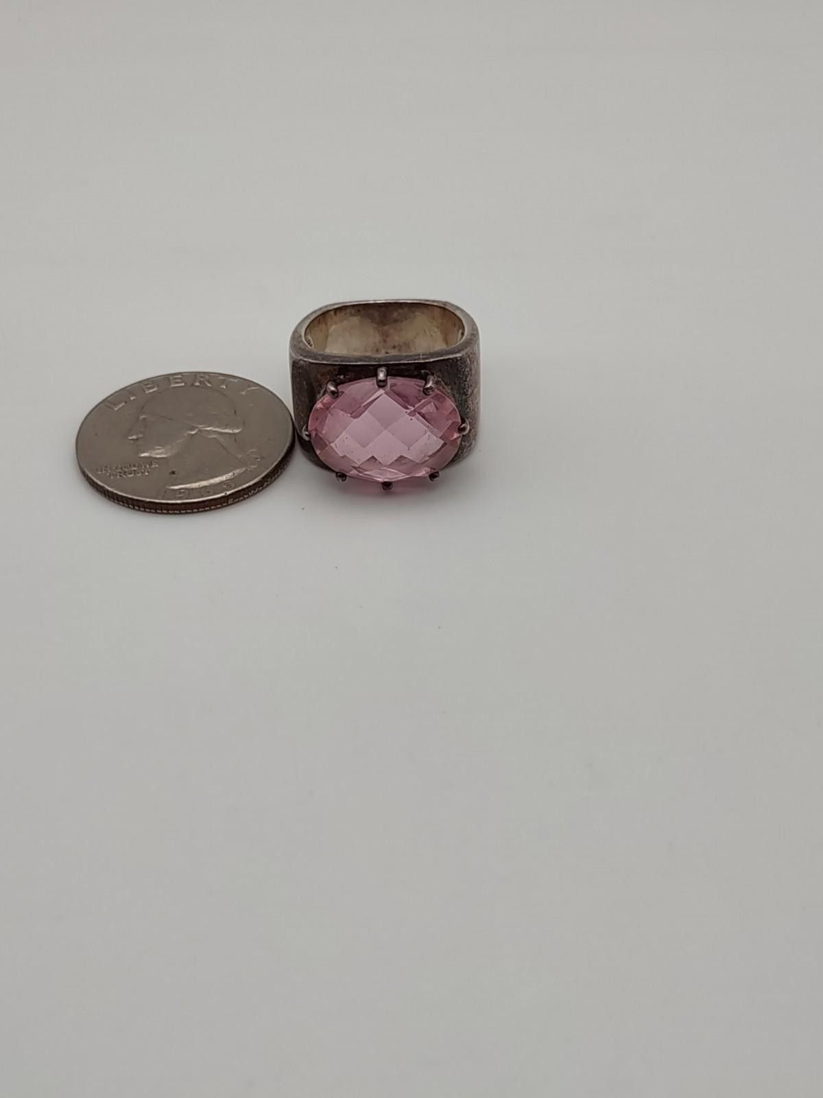 The Unbranded Brand Vintage 925 Sterling Wide Pink Statement Ring Sz 7 Size ONE SIZE - 2 Thumbnail