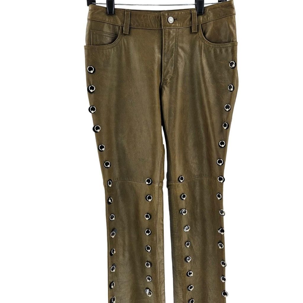 Gap Vintage Olive Green GAP Reworked Leather Pants Size 27" / US 4 / IT 40 - 6 Thumbnail