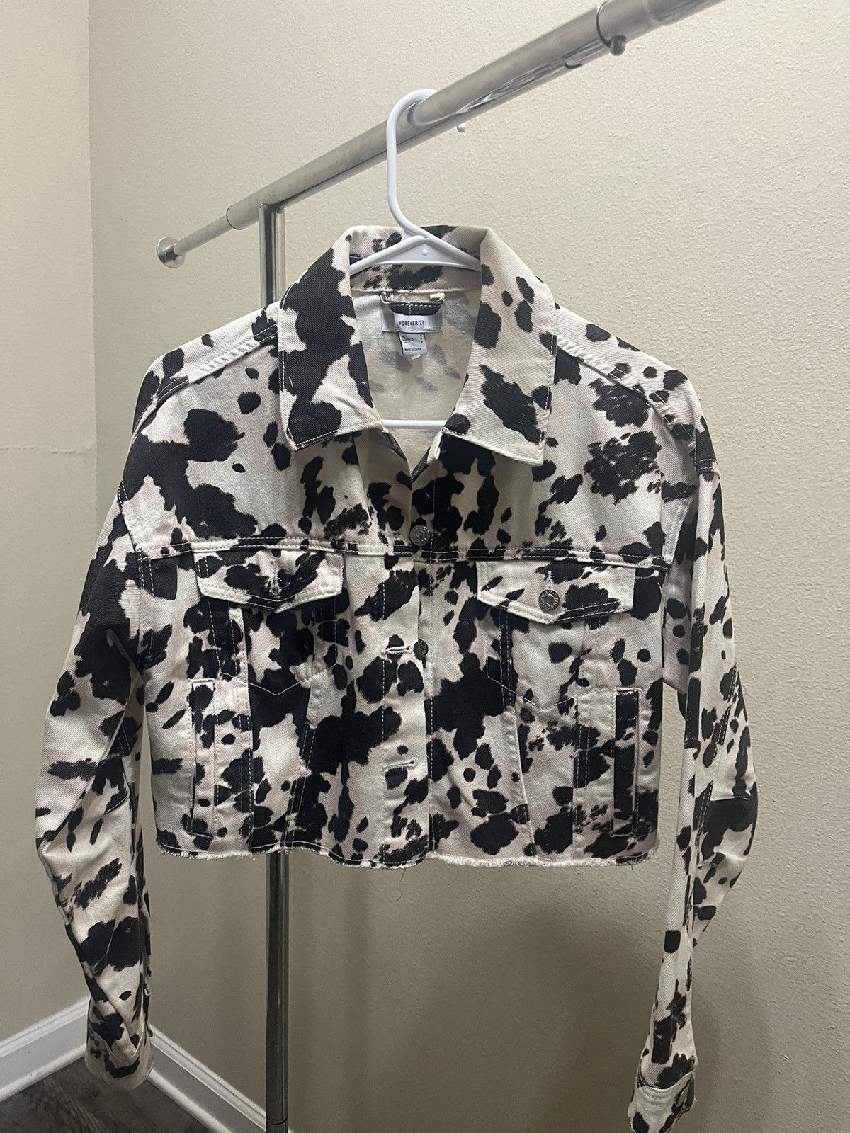 Forever 21 Baby Pink Cow Print Jean Jacket Grailed