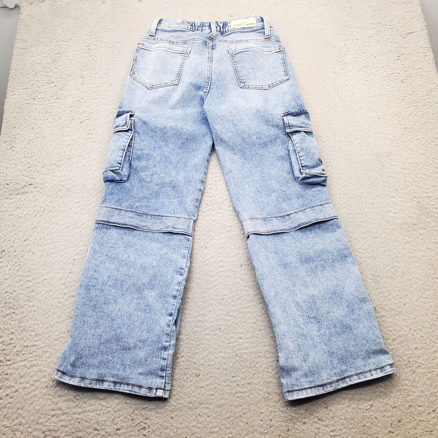 Vintage Love Threads Cargo Jeans Womens XS Blue Denim Faded Utility Pocket Straight Leg Size 26" / US 2 / IT 38 - 2 Thumbnail