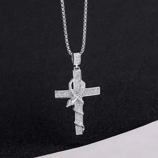 Jewelry Retro serpentine cross with diamond pendant necklace Size ONE SIZE - 3 Thumbnail