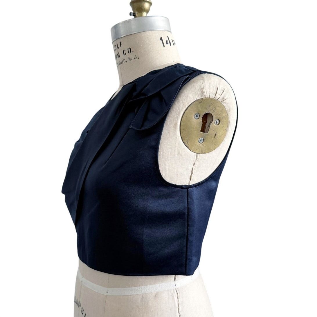Anthropologie NWT ERIN Erin Fetherston Beau Navy Blu Satin Bow Crop Top 10 Size L / US 10 / IT 46 - 4 Thumbnail