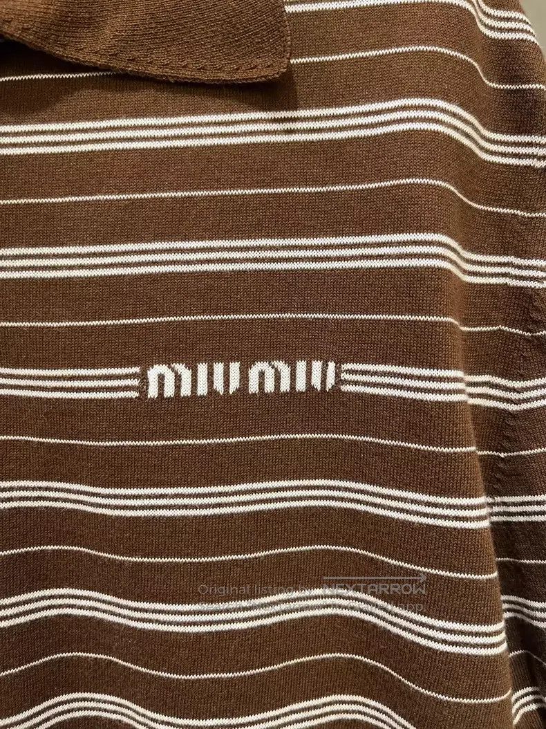 Miu Miu Miu Miu 40 Retro striped lapel short sleeve knit top Size L / US 10 / IT 46 - 4 Thumbnail