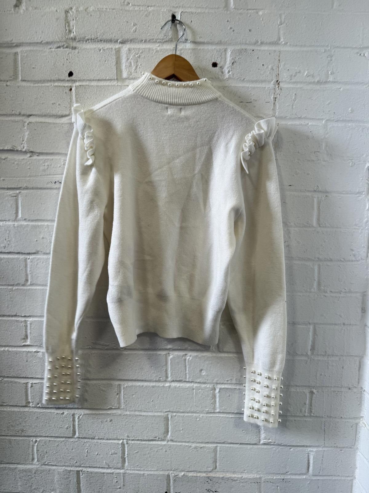 River Island Women's White Sweater with Pearl Embellishments Size L / US 10 / IT 46 - 5 Thumbnail