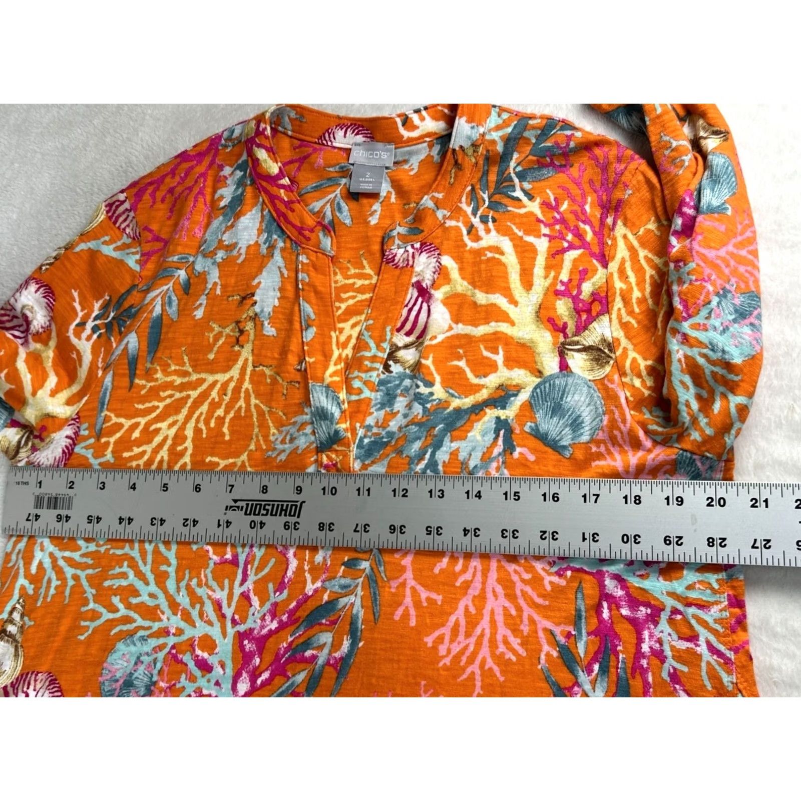 Vintage Chico'S Womens Orange Reef Print Tunic Size 2 Large 3/4 Sleeve Summer Top Casual Size L / US 10 / IT 46 - 7 Thumbnail
