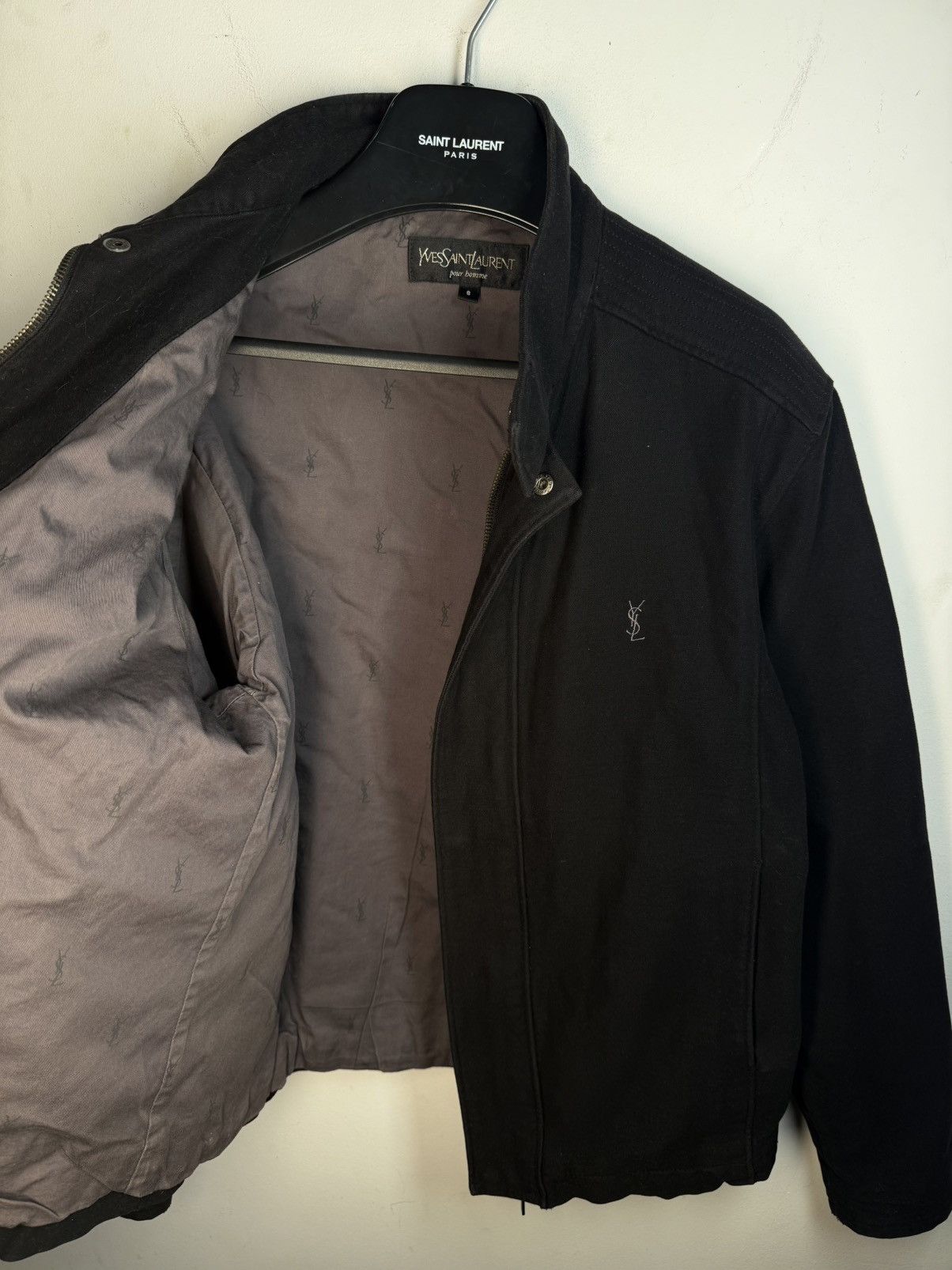 Yves Saint Laurent Black YSL Jacket Cotton Monogram Classic Bomber Zip Up Size US S / EU 44-46 / 1 - 3 Thumbnail