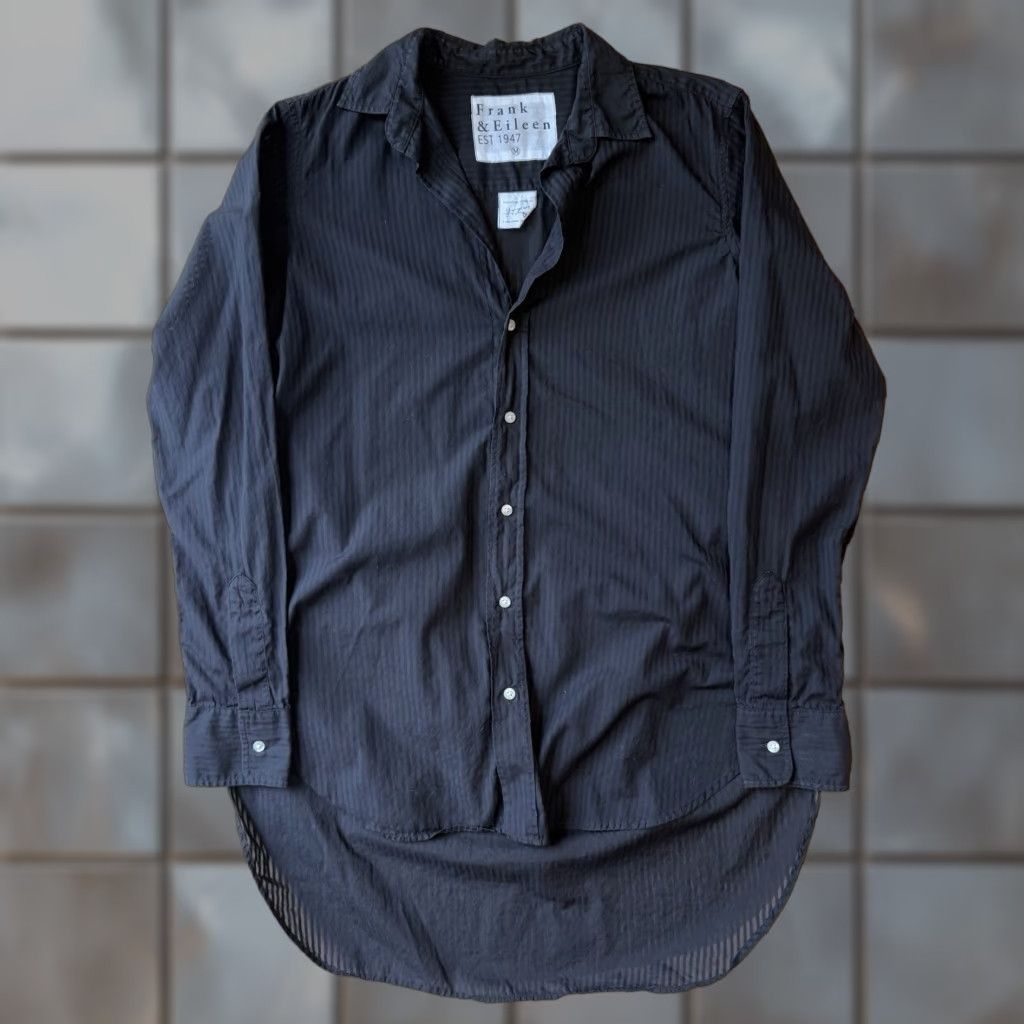 VINTAGE Frank & Eileen Shirt Medium Black Striped Greyson Button Up Woven in Italy