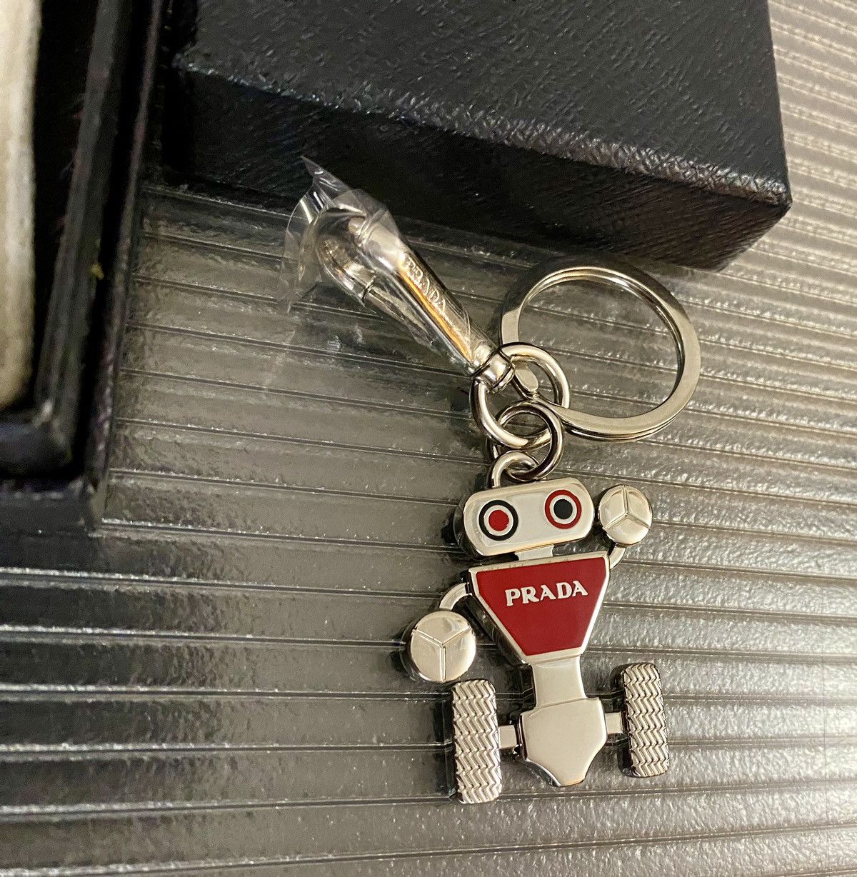 Prada Prada 🇮🇹 silver og metal robot swivel bag charm/keychain NEW Size ONE SIZE - 7 Thumbnail