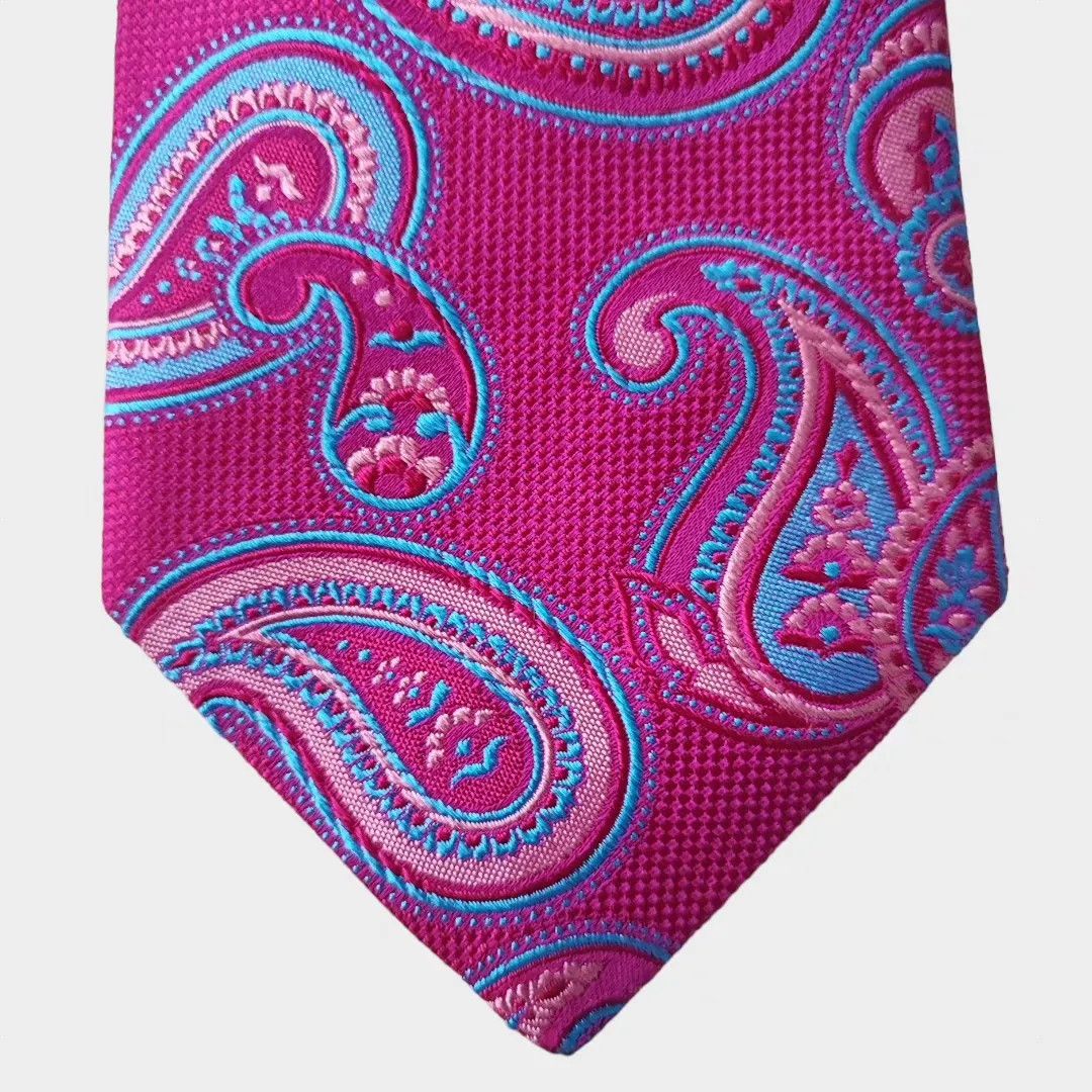 Ted Baker Ted Baker Silk Paisley Tie – Fuchsia & Blue-Fashionella Size ONE SIZE - 4 Thumbnail