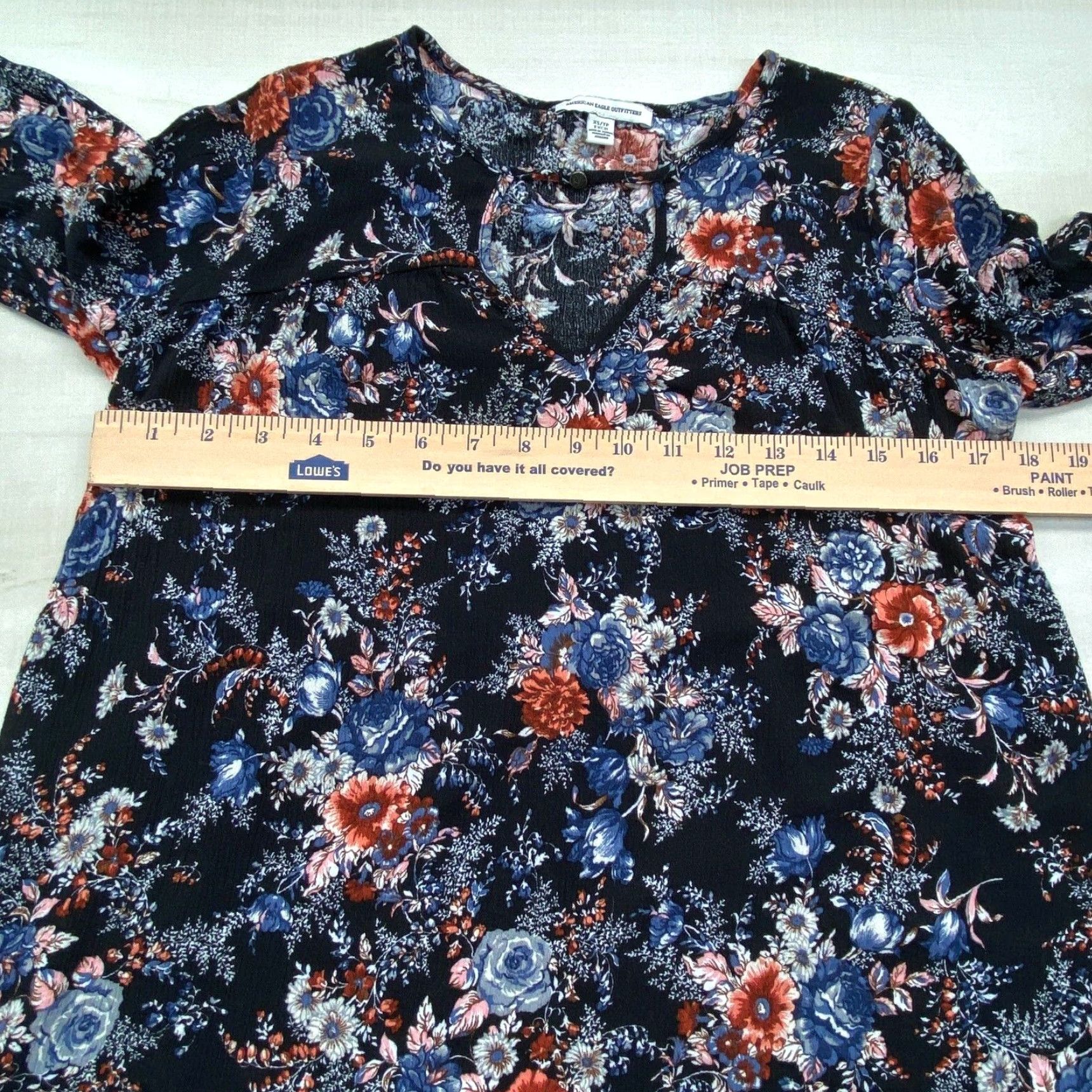 American Eagle Outfitters American Eagle Womens Boho Floral Blouse XS Black Flowy Keyhole Top Size XS / US 0-2 / IT 36-38 - 6 Thumbnail