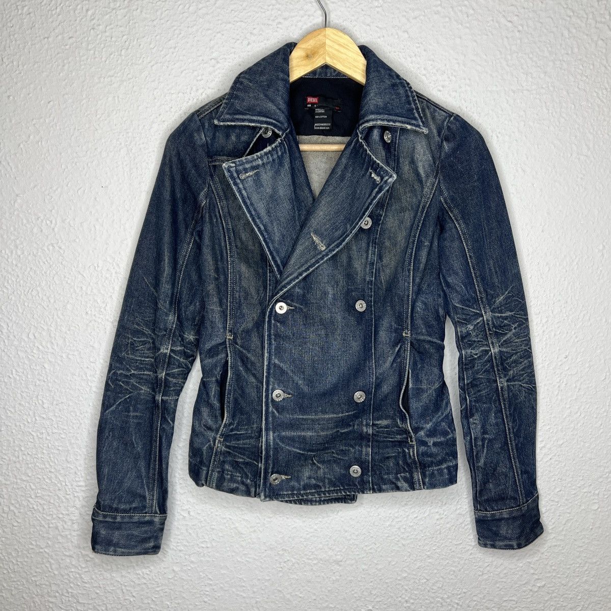 Vintage 00s Diesel Denim Biker Jacket Coat Distressed Blue