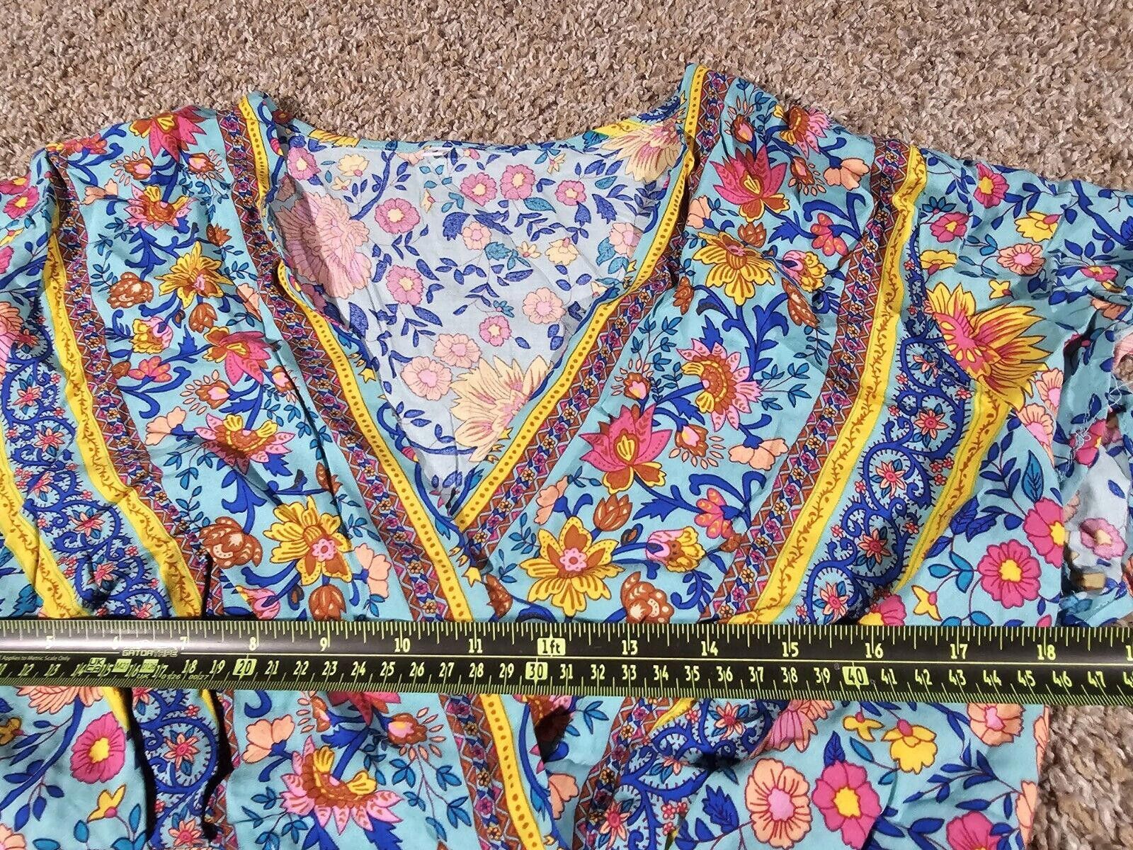 Designer Unbranded COLORFUL FLORAL Deep V Dress Large SEE MEASUREMENT Size L / US 10 / IT 46 - 5 Thumbnail