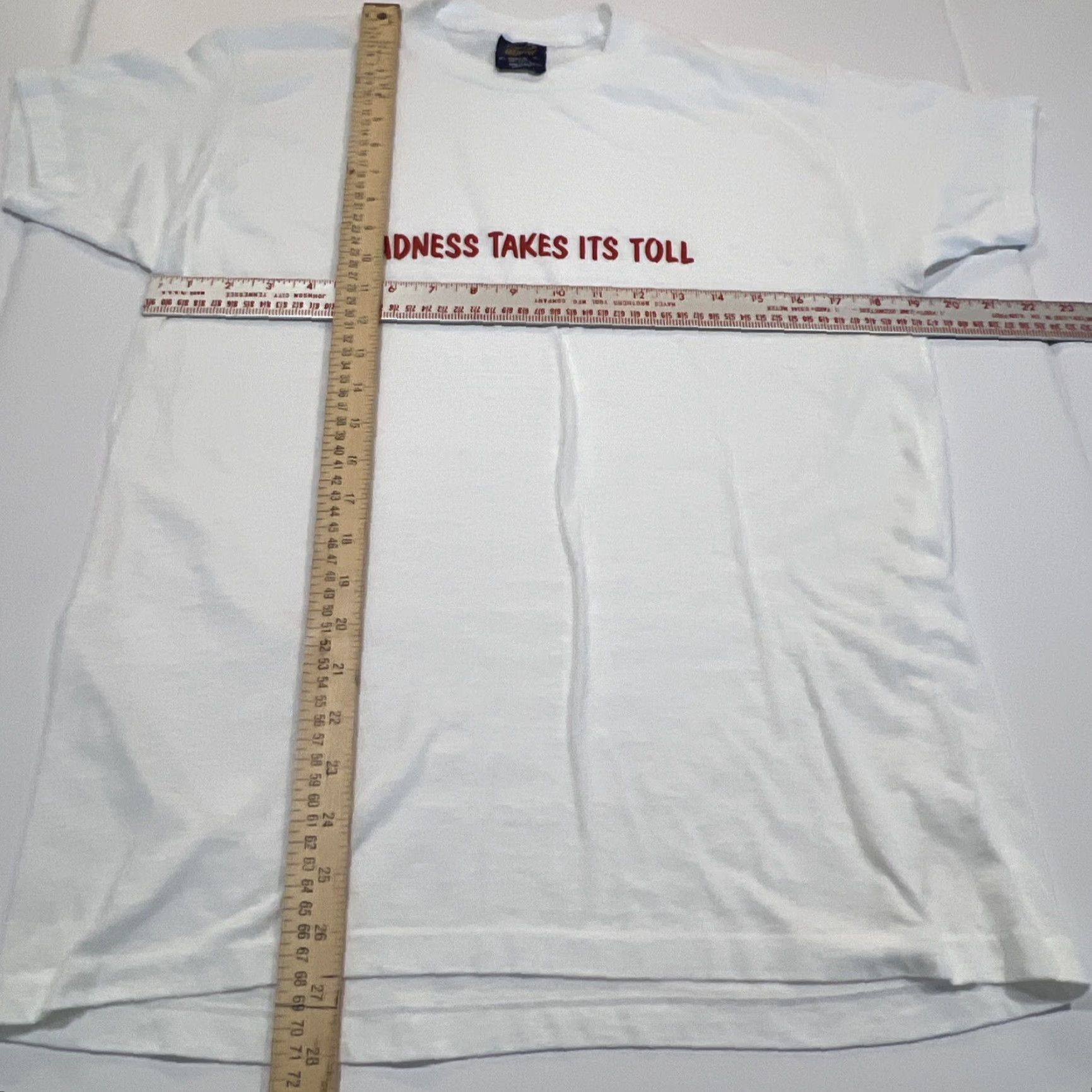Vintage VINTAGE Madness Takes It’s Toll T Shirt XL White Sneakers Graphic Tee Unisex 1990s Short Sleeve Size US XL / EU 56 / 4 - 7 Thumbnail