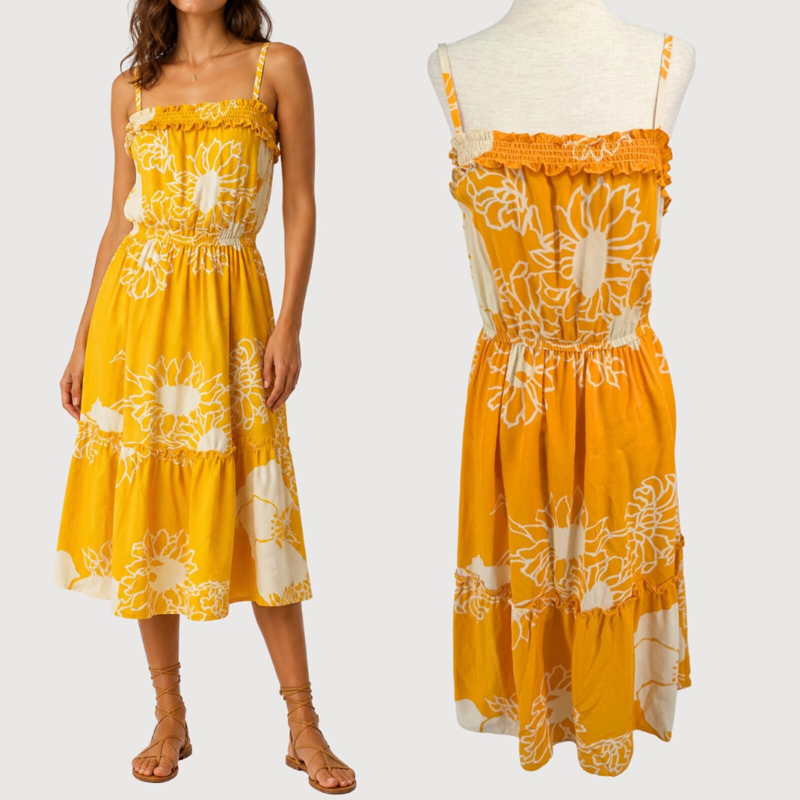 Other Nieves Lavi Silk Floral Midi Dress Yellow XS Size XS / US 0-2 / IT 36-38 - 1 Thumbnail