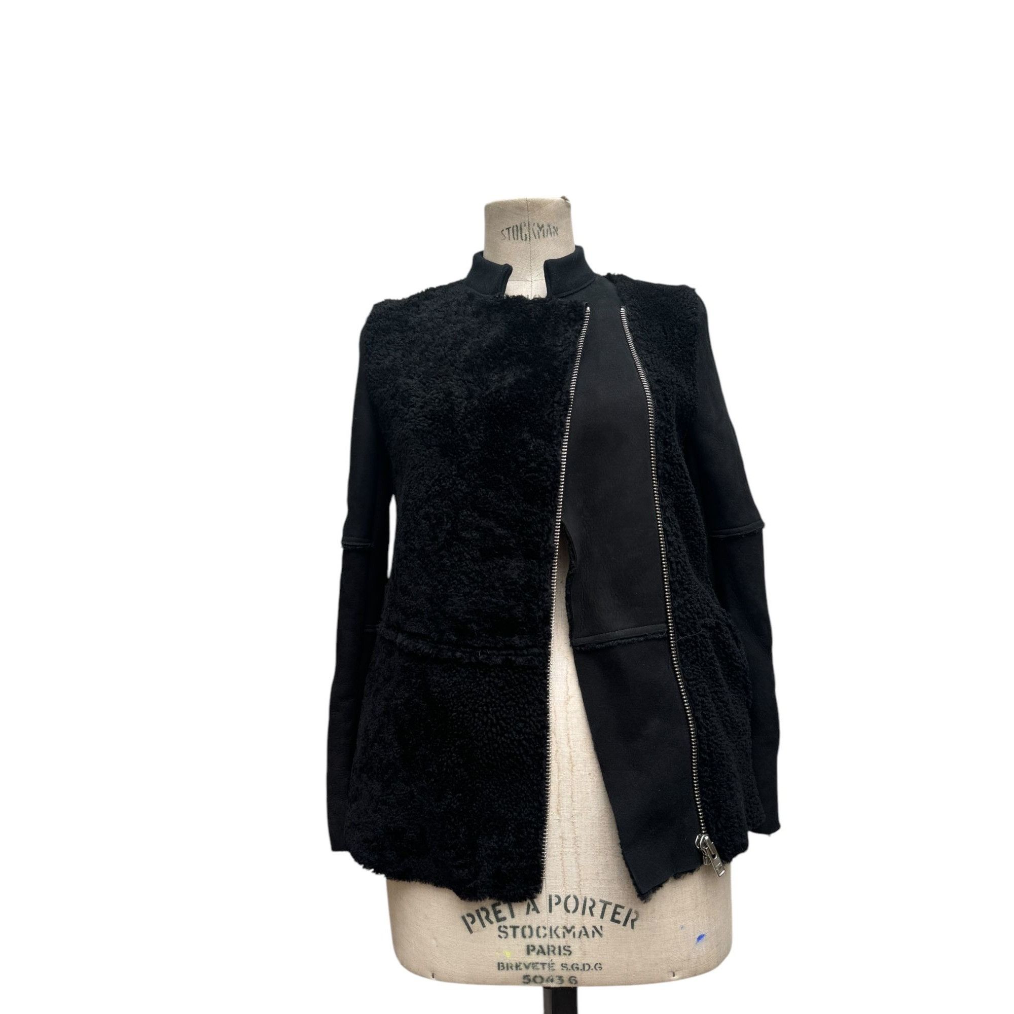 Sandro Black Shearling (Leather) Jacket Size XS / US 0-2 / IT 36-38 - 1 Thumbnail