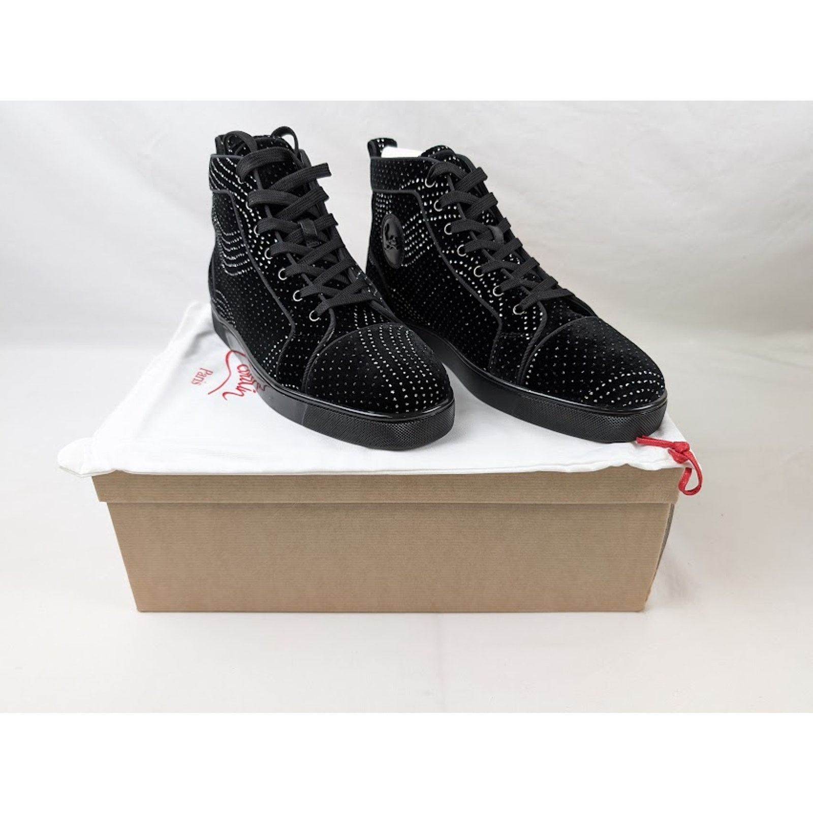Christian Louboutin o1rshd1 Louis Orlato Flat Hi-Top Sneakers in Black/Silver Size US 11 / EU 44 - 14 Thumbnail