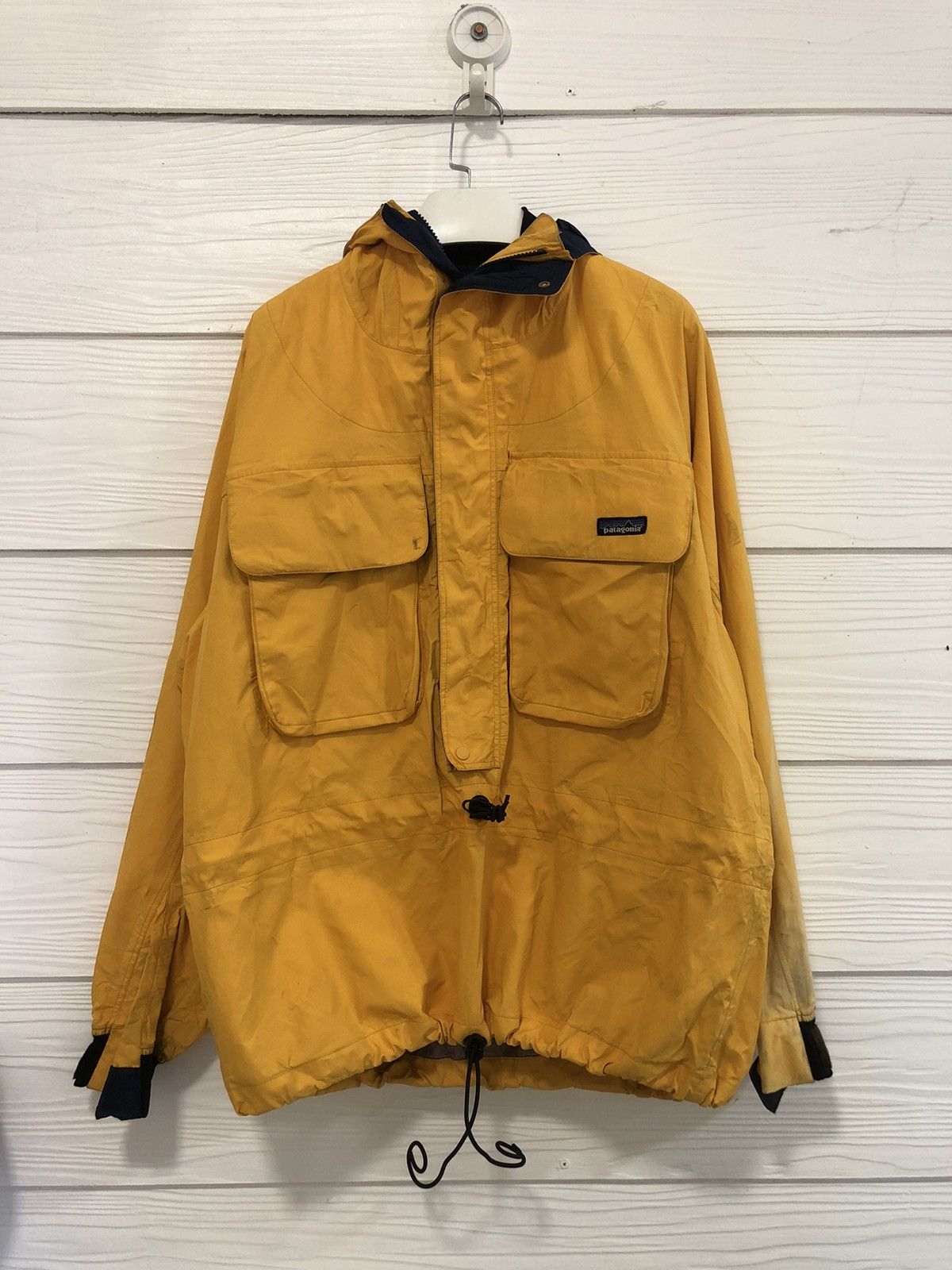 image of 2001 Patagonia Dual Cargo Pockets Half Zipper Hoodie in Yellow, Men's (Size Large)