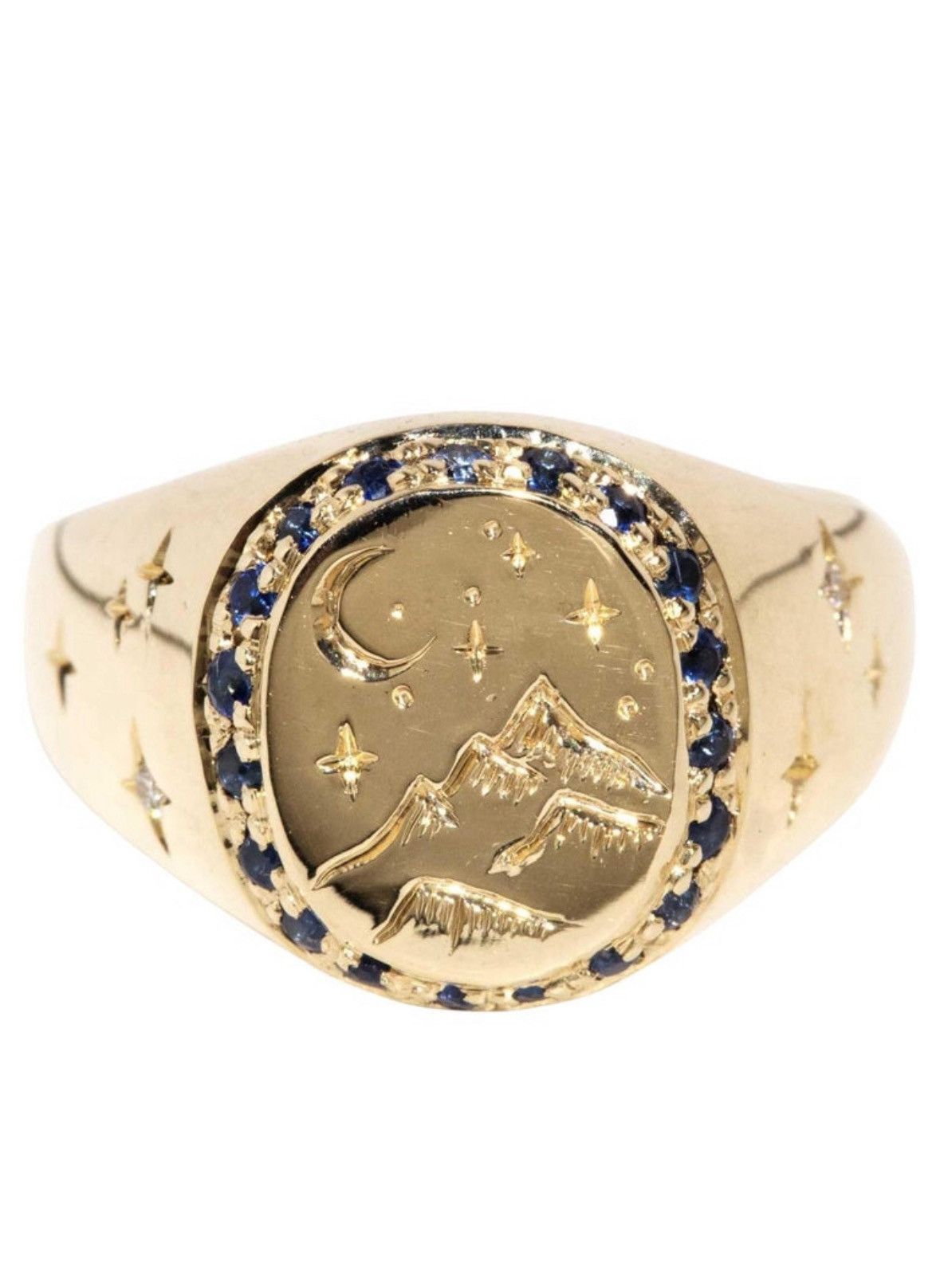 Other Vintage 1980s Sapphire & Diamond Signet Ring 9 Carat Gold Size ONE SIZE - 1 Thumbnail