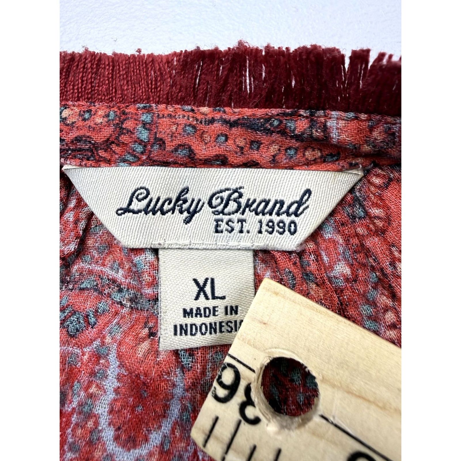 Lucky Brand Lucky Brand Blouse Womens XL Red Paisley Long Sleeve Sheer Tunic Top Boho Size XL / US 12-14 / IT 48-50 - 3 Thumbnail