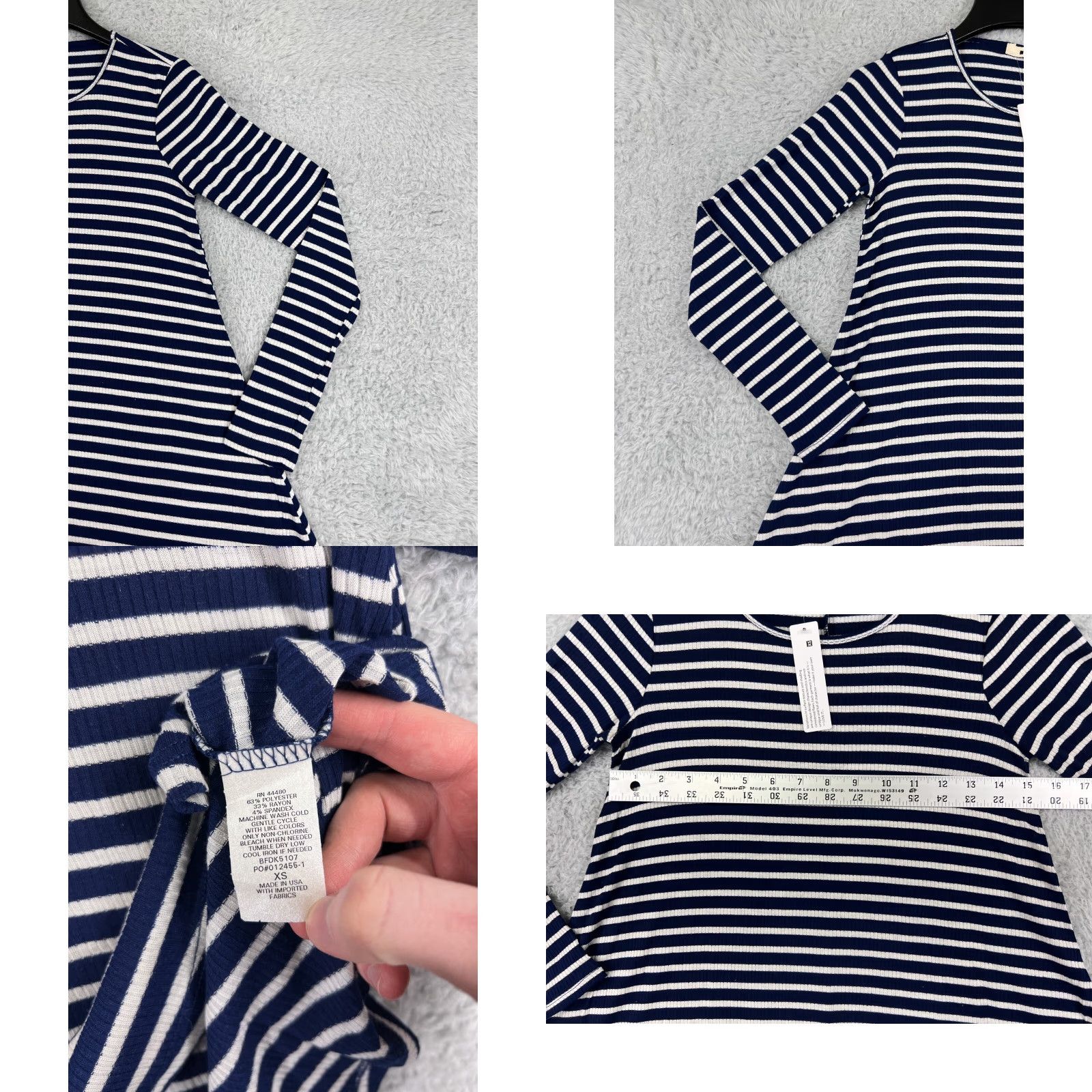 Vintage La Made Dress Womens XS Blue White Mini Long Sleeve Striped Rayon Blend Dress Size XS / US 0-2 / IT 36-38 - 8 Thumbnail