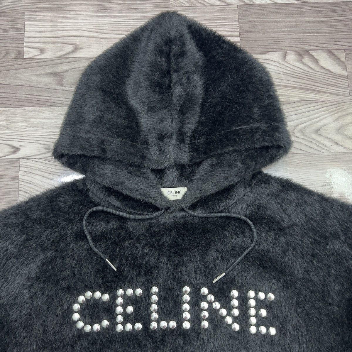 Celine Celine x Hedi Slimane FW22 Alpaca Fur Studded Logo Hoodie Size US M / EU 48-50 / 2 - 3 Thumbnail