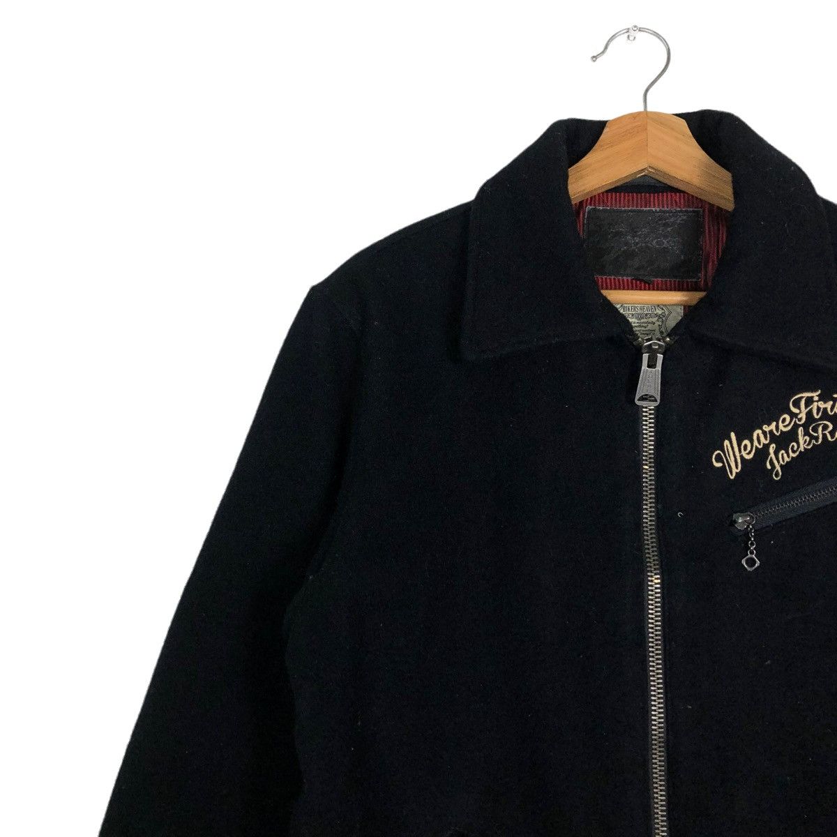 Japanese Brand 🔥VINTAGE WOOL BIKER JACKET JACKROSE BIG LOGO PUNK DESIGN Size US M / EU 48-50 / 2 - 8 Thumbnail