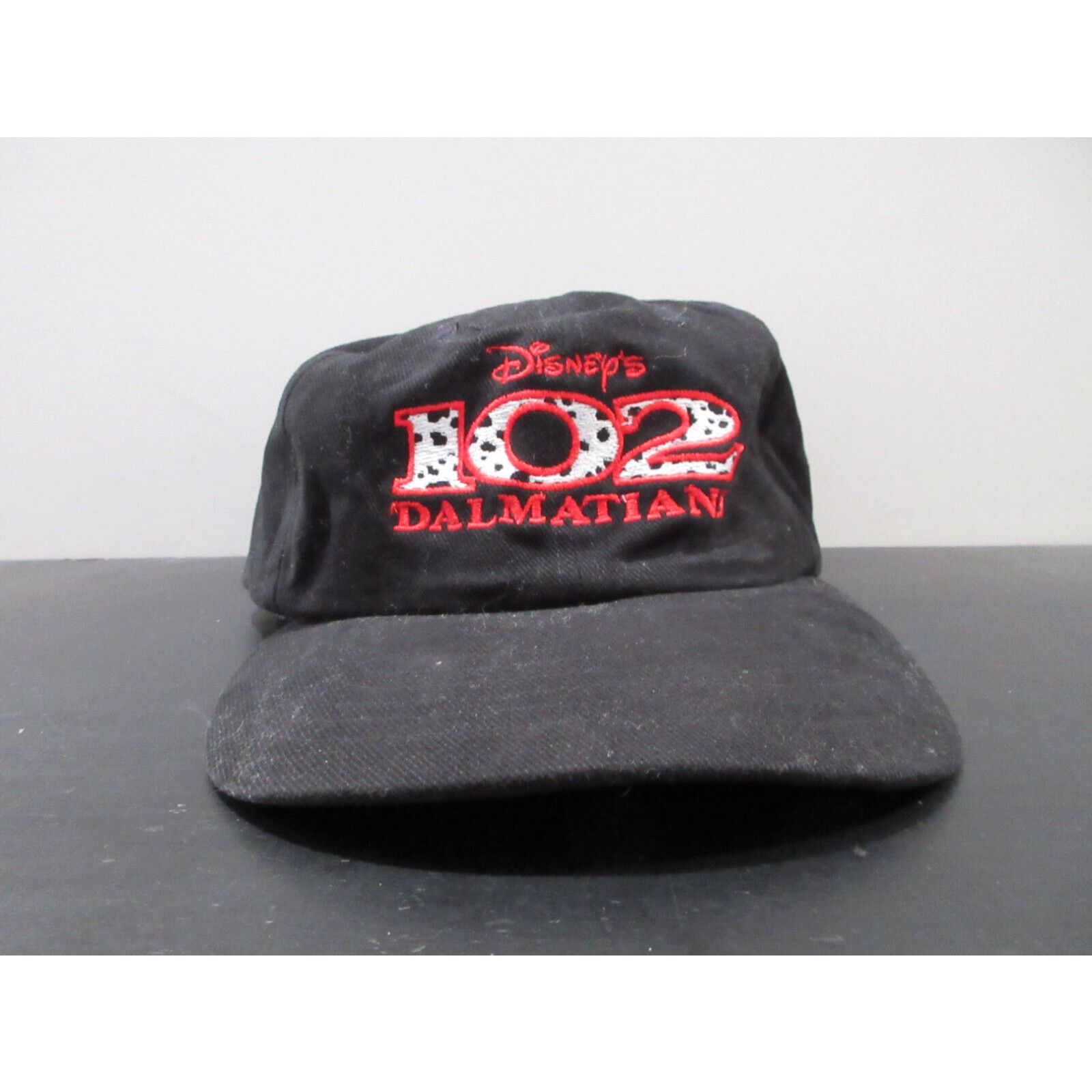 image of Vintage 102 Dalmatians Hat Cap Strap Back Black Disney 101 Dalmatians Movie Mens in White