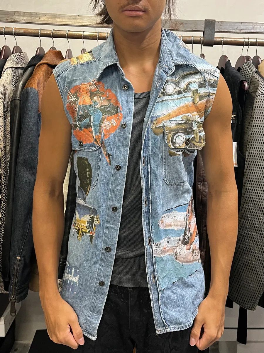 Designer × Dolce & Gabbana × Vintage AW2004 Dolce & Gabbana Blue Printed Sleeveless Denim Vest Size US M / EU 48-50 / 2 - 2 Thumbnail