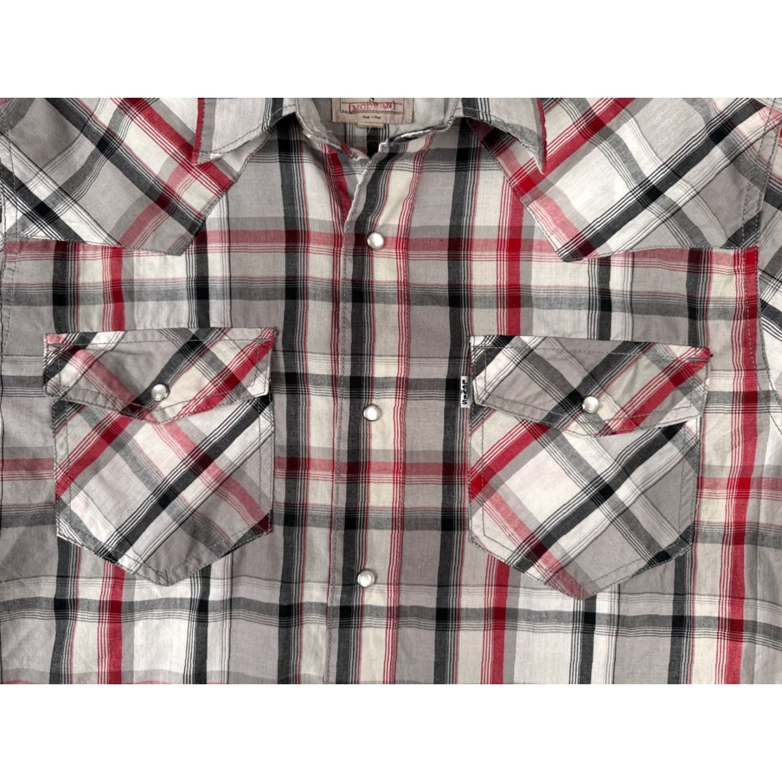Levi's VINTAGE Levis Shirt Mens Small Gray Red Plaid Solid Pearl Snap Long Sleeve Cotton READ Size US S / EU 44-46 / 1 - 6 Thumbnail
