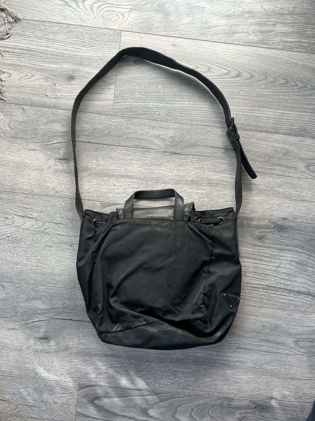 Prada Black Nylon and Leather Shoulder Bag with Studded Pocket Size ONE SIZE - 2 Thumbnail