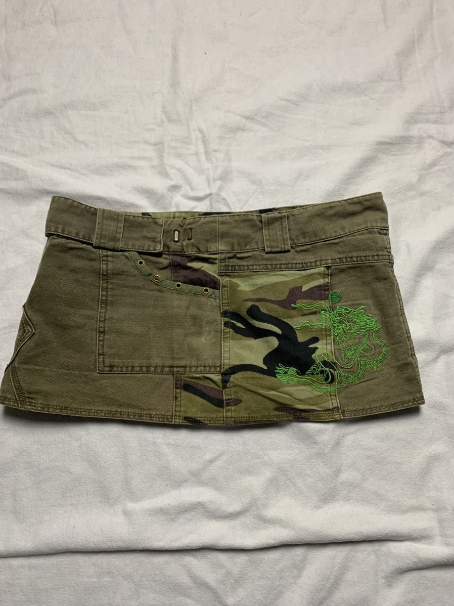 Japanese Brand × Vintage 2000S AVANT GARDE DRAGON PRINTED CAMO MINI SKIRT Size 31" - 8 Thumbnail