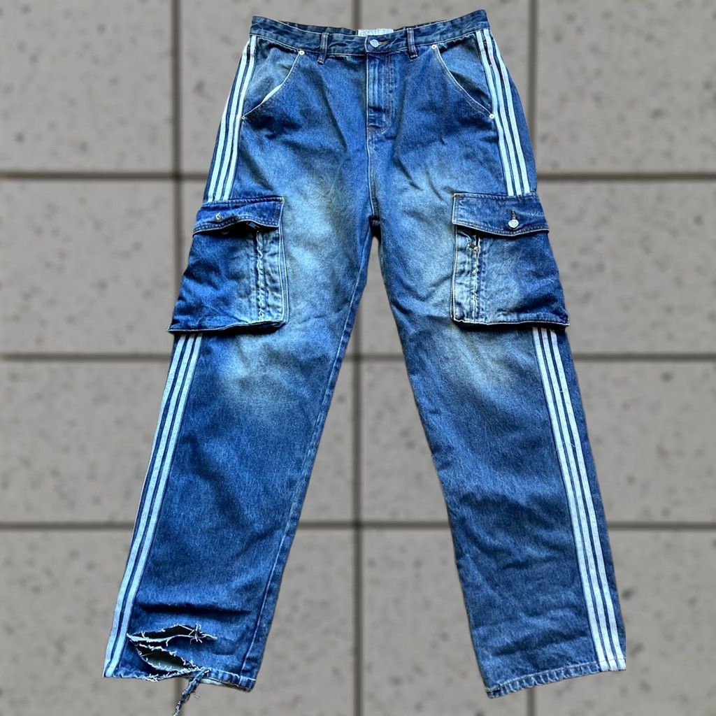 Denime Vale Forever Jeans Mens 38 Baggy Y2K Cargo Stacked Racer Blue Denim Hip Hop Mens Wide-Leg 34 Inseam Color Blue Size 38 Hip Hop Size US 38 / EU 54 - 1 Thumbnail