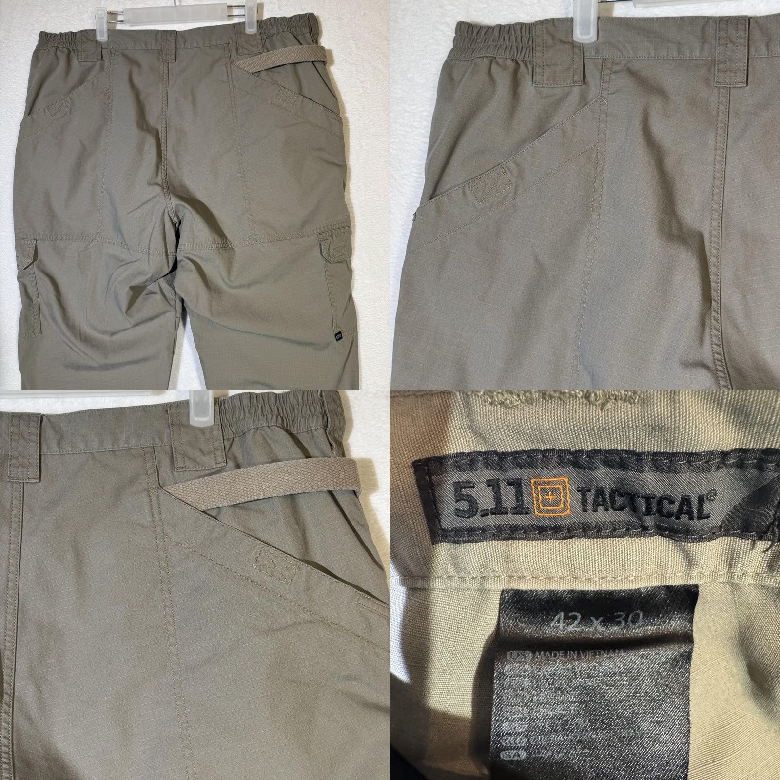 Vintage 5.11 Tactical Cargo Pants Mens 42x30 Taupe Ripstop Elastic Waist Multi Pocket Cargo Pants Mens 42x30 Taupe Ripstop Elastic Waist Pockets Size US 42 / EU 58 - 8 Thumbnail