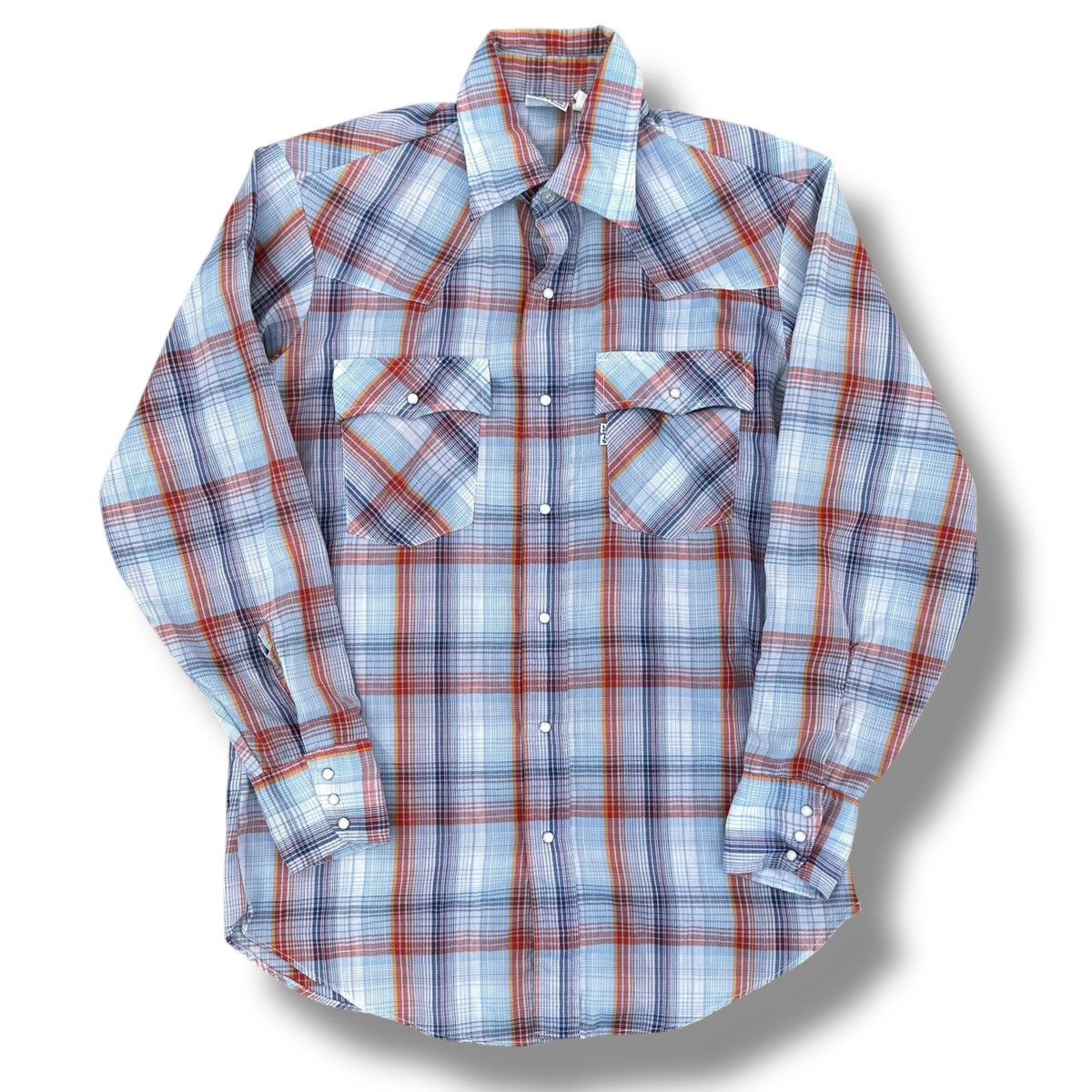 Levi's Vintage 70s-80s Levis Pearl Snap Western Plaid Shirt Blue Size US M / EU 48-50 / 2 - 1 Thumbnail