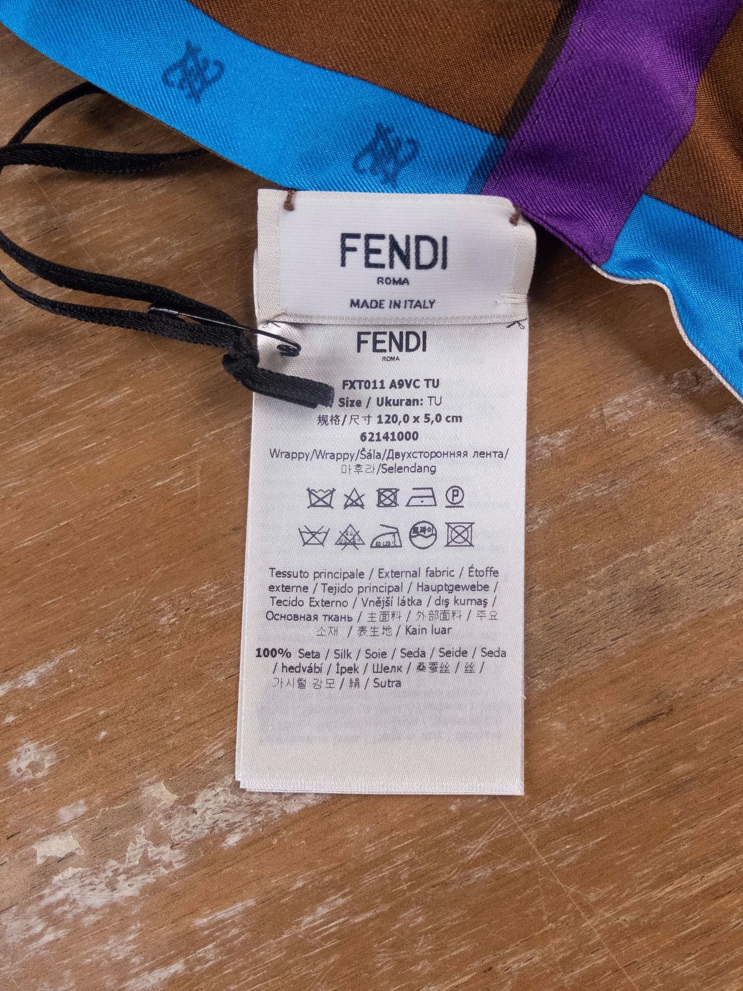 Fendi FENDI blue brown purple Karligraphy logo silk mitzah scarf Size ONE SIZE - 3 Thumbnail