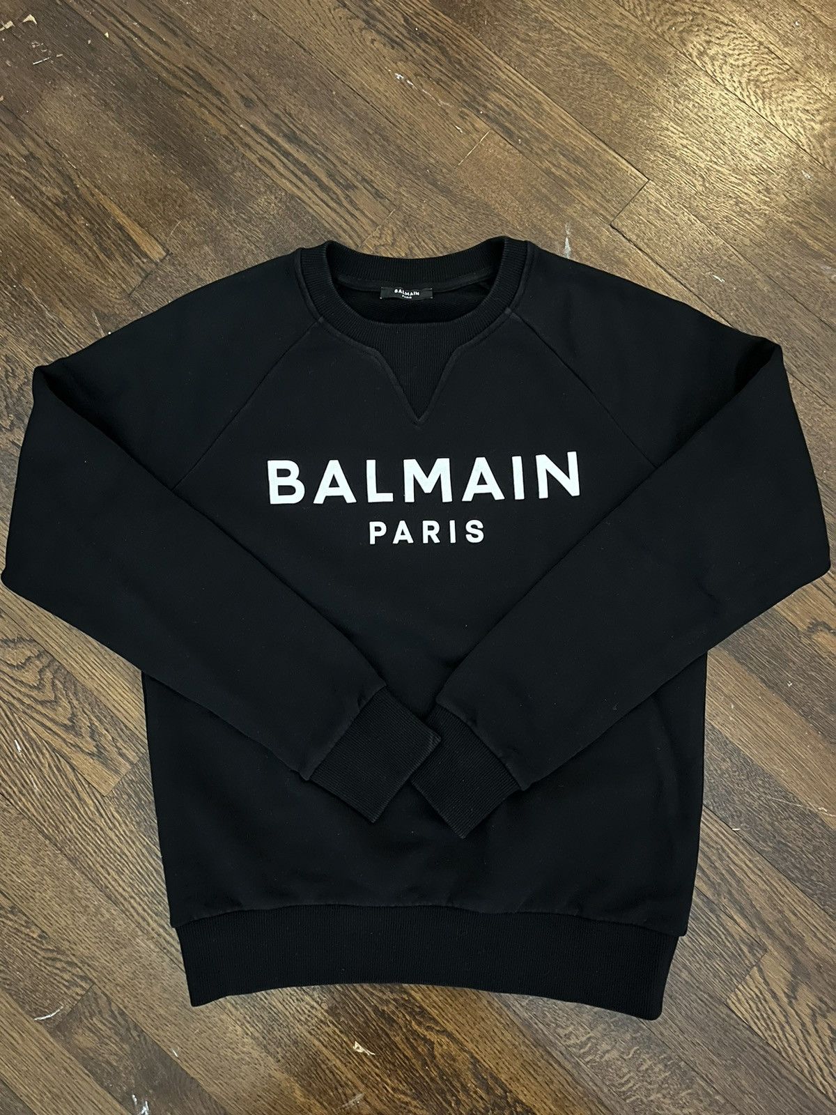 image of Balmain Logo Print Cotton Jersey Sweatshirt in Black, Men's (Size Small)