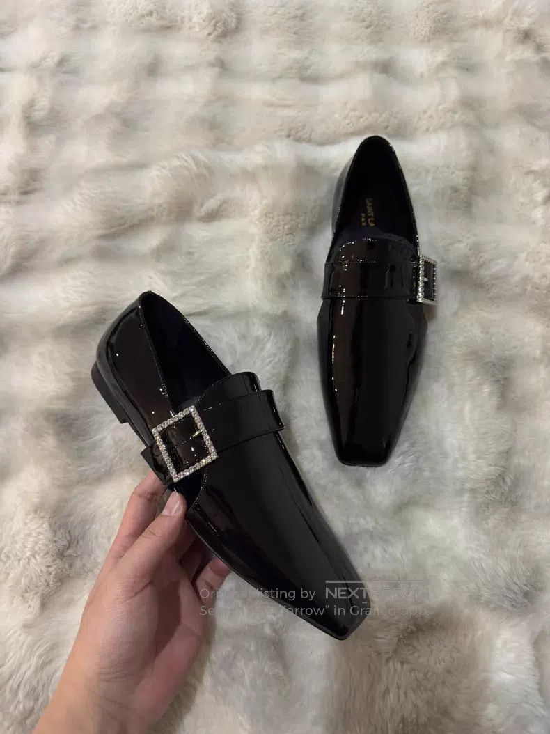 Saint Laurent Paris Saint Laurent Paris Crystal Buckle Loafers Leather Shoes Size US 7 / EU 40 - 3 Thumbnail