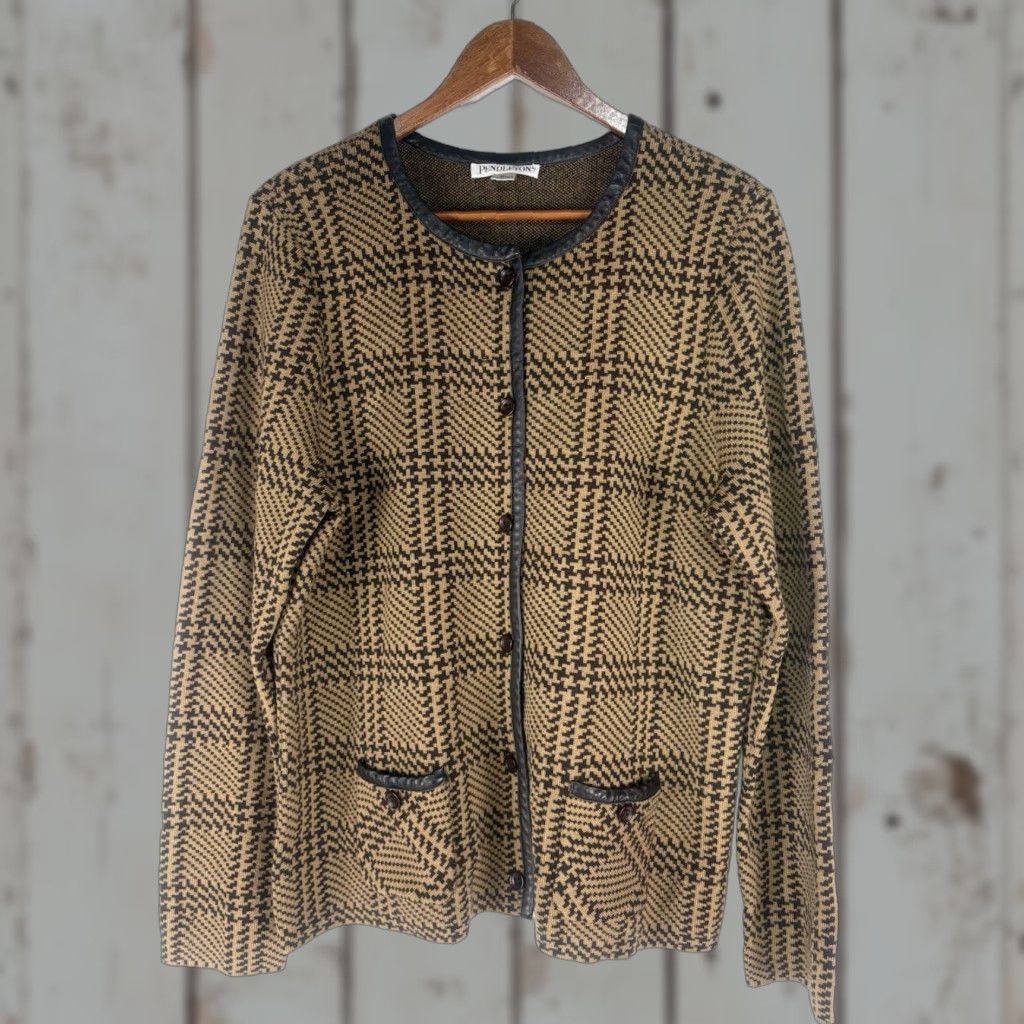 Pendleton Pendleton Women's Cardigan Sweater 100% Merino Wool Leather Buttons Fall Winter Spring Brown Tan XL Size XL / US 12-14 / IT 48-50 - 1 Thumbnail