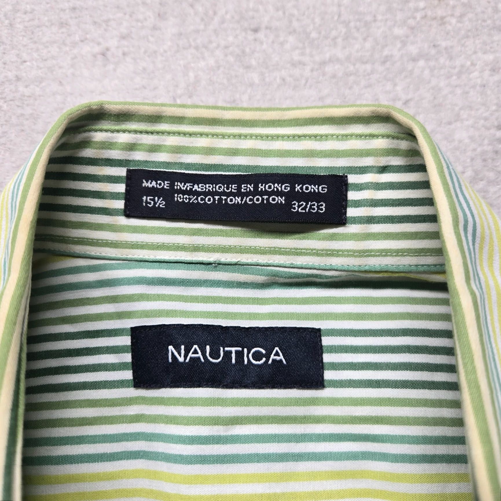 Nautica Nautica Button-Up Shirt Men's Long Sleeve Striped Green White 15.5 32/33 Casual Colorful 100% Cotton Size US L / EU 52-54 / 3 - 3 Thumbnail