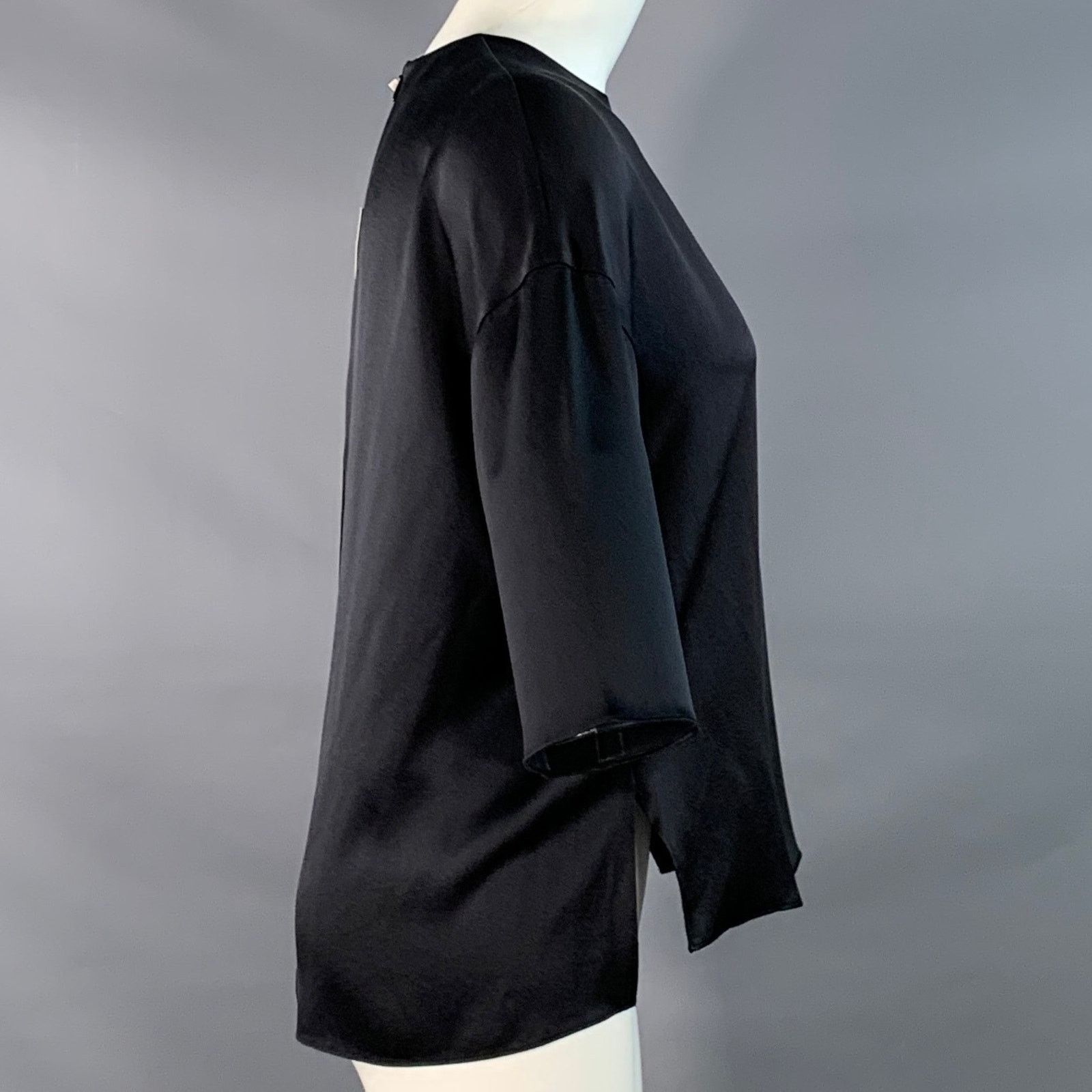 Vince VINCE XS Black Silk Satin Short Sleeve Crew Neck Casual Top Size XS / US 0-2 / IT 36-38 - 2 Thumbnail